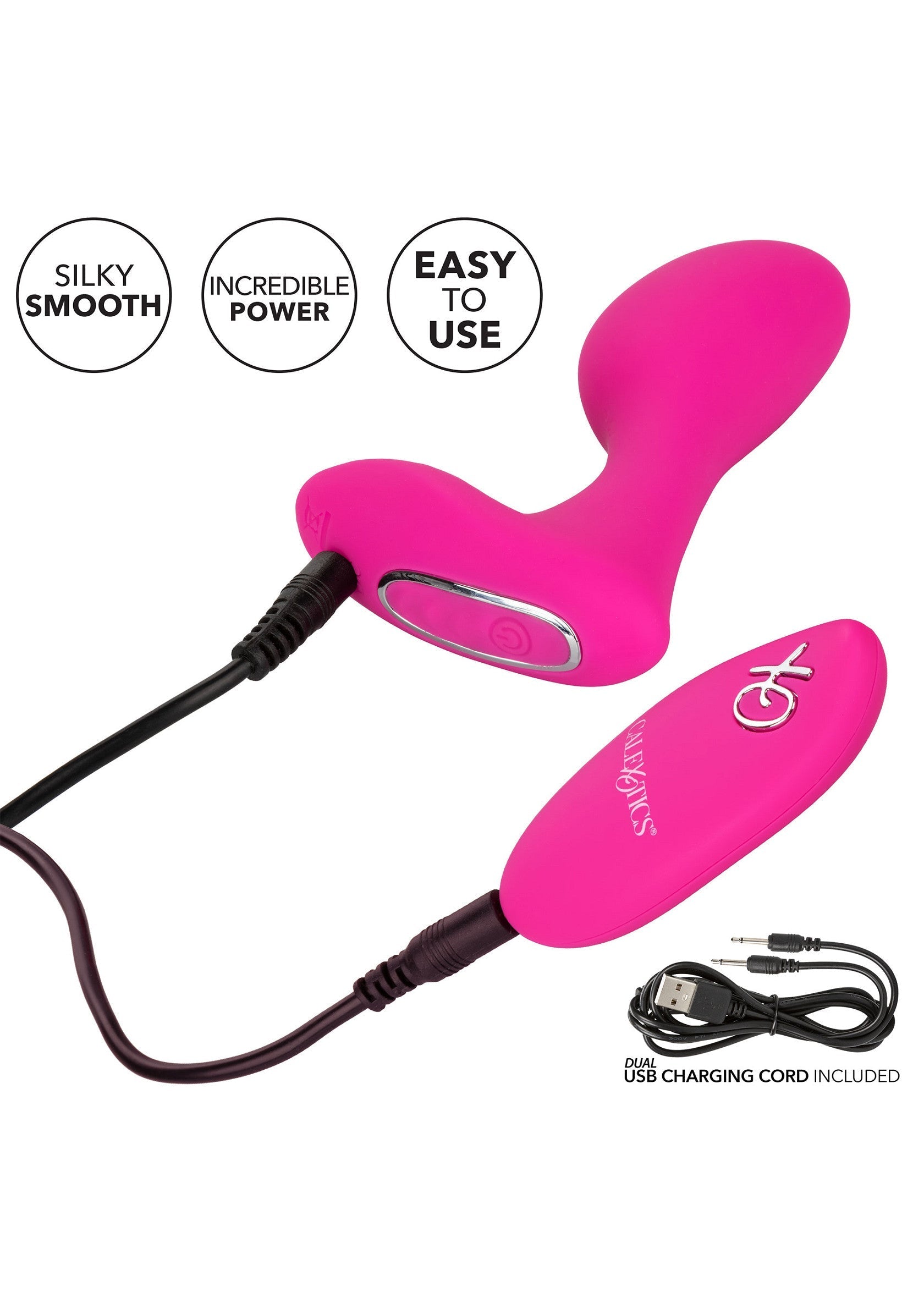Vibromasseur rechargeable rose avec télécommande sans fil. Doux, puissant, facile à utiliser.; Oplaadbare roze vibrator met draadloze afstandsbediening. Zacht, krachtig, makkelijk in gebruik.; Rechargeable pink vibrator with wireless remote. Silky smooth, incredible power, easy to use.