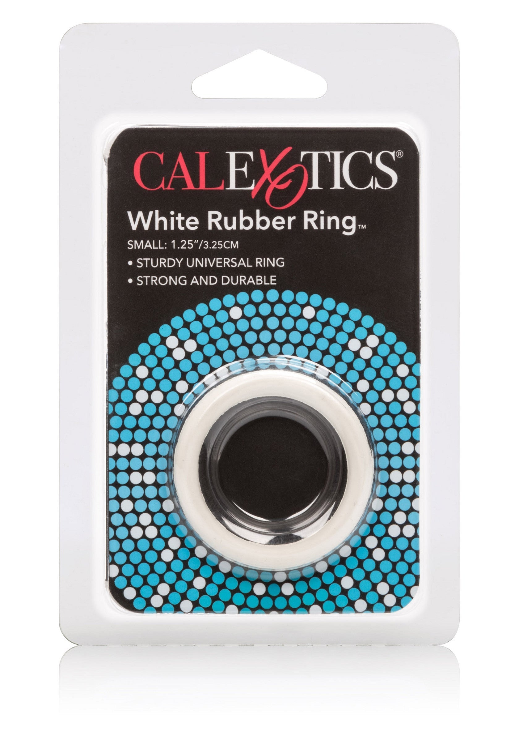 Anneau pénien blanc CalExotics, petit, 3.25cm, robuste et durable.; CalExotics witte penisring, klein, 3.25cm, stevig en duurzaam.; CalExotics white rubber ring, small, 1.25", sturdy & durable.