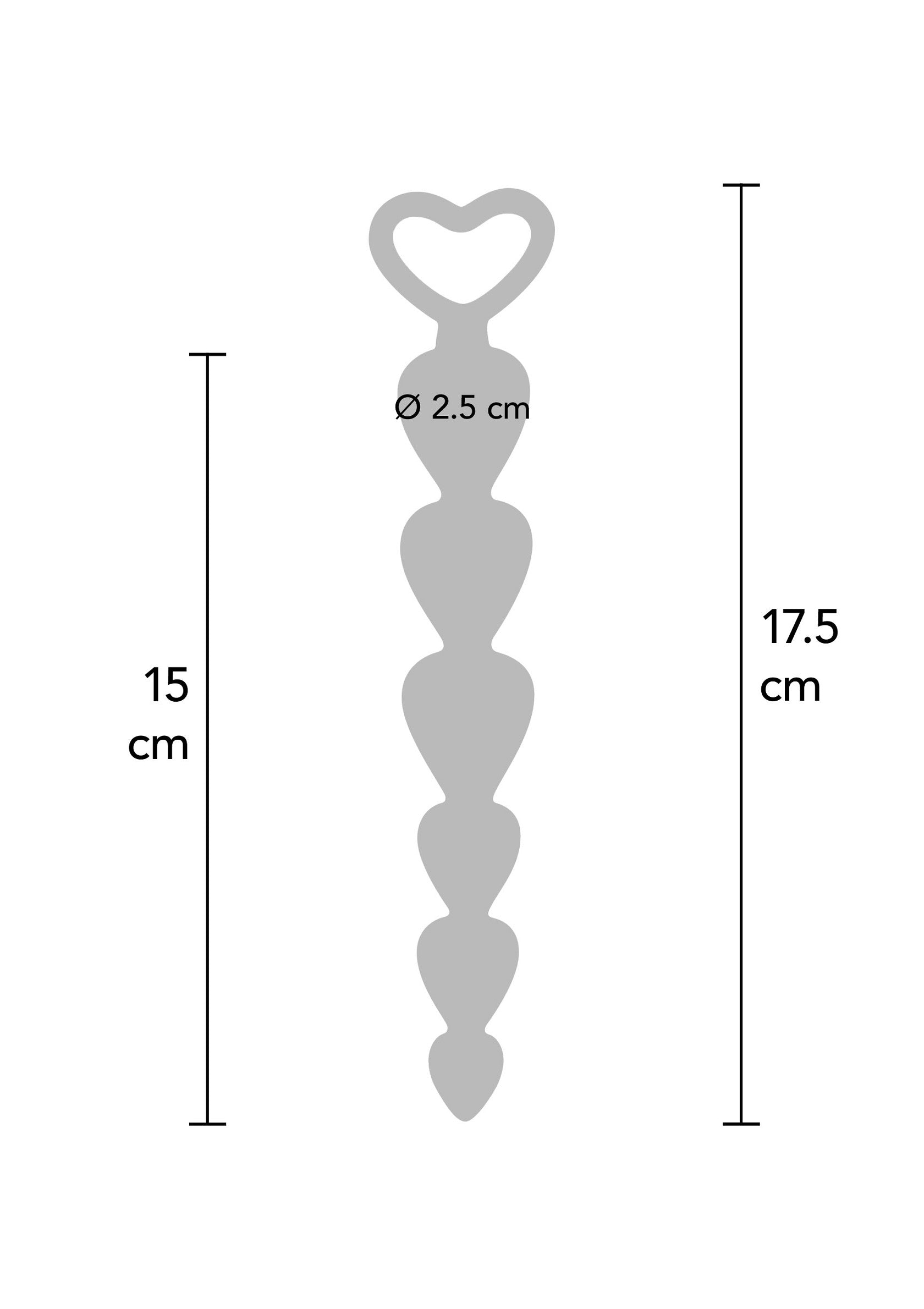 Charmant plug anal à billes en forme de cœur. Dimensions : 17,5 x 2,5 cm pour un plaisir intense.; Betoverende anale plug met hartvormige kralen. Afmetingen: 17,5 x 2,5 cm voor intens genot.; Charming heart-shaped beaded anal plug. Dimensions: 17.5 x 2.5 cm for intense pleasure.