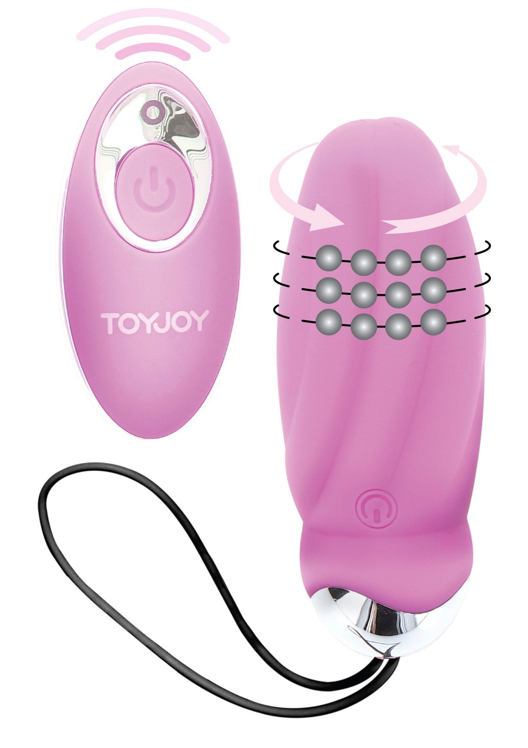 Vibromasseur rose ToyJoy avec télécommande pour une expérience de plaisir personnalisée.; Roze ToyJoy vibrator met afstandsbediening voor een gepersonaliseerde plezier ervaring.; Pink ToyJoy vibrator with remote for a personalized pleasure experience.