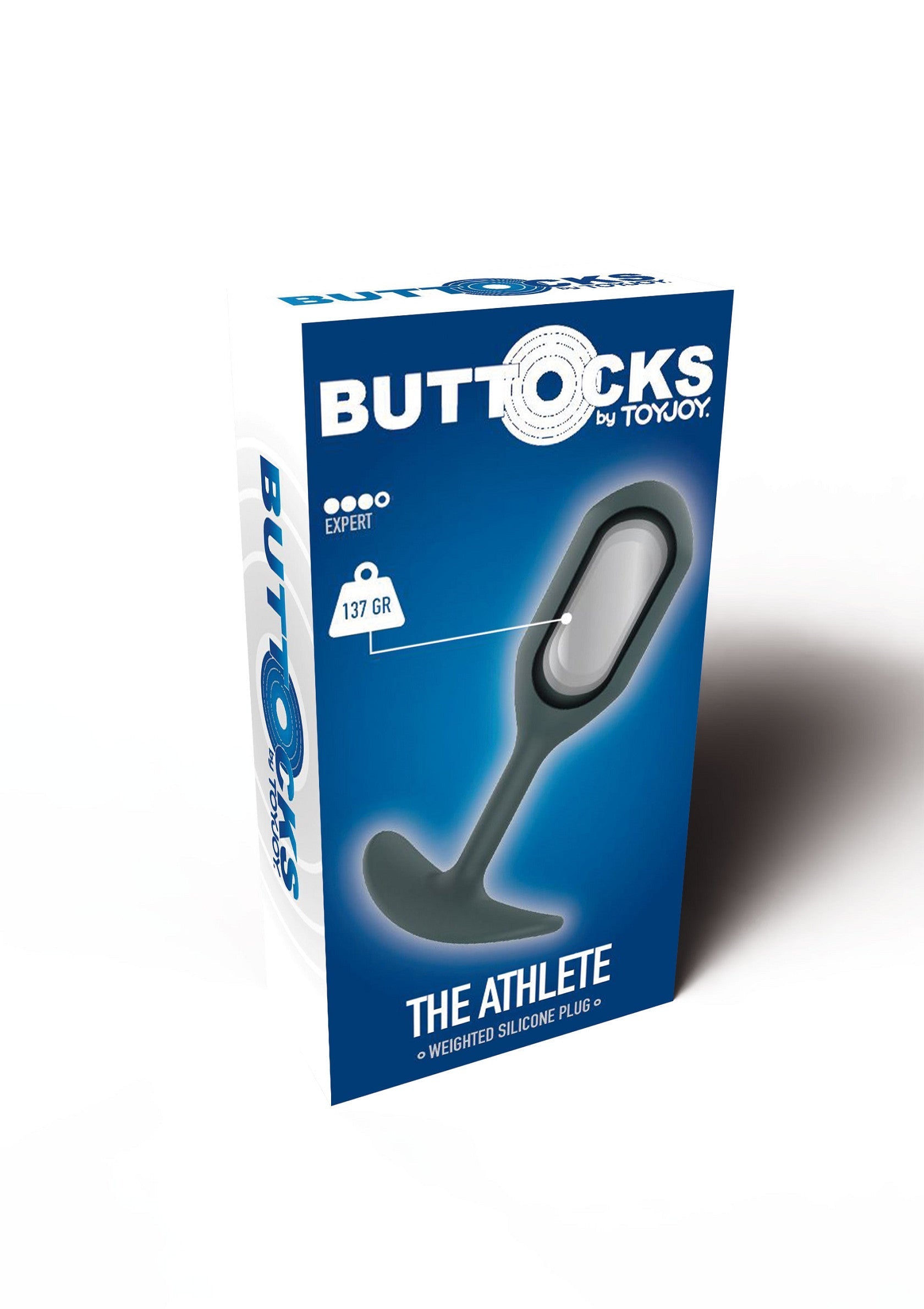 Buttocks The Athlete de Toyjoy: plug anal lesté en silicone pour une expérience intense.; Buttocks The Athlete van Toyjoy: siliconen gewicht plug voor een intense ervaring.; Buttocks The Athlete by Toyjoy: Weighted silicone plug for an intense experience.