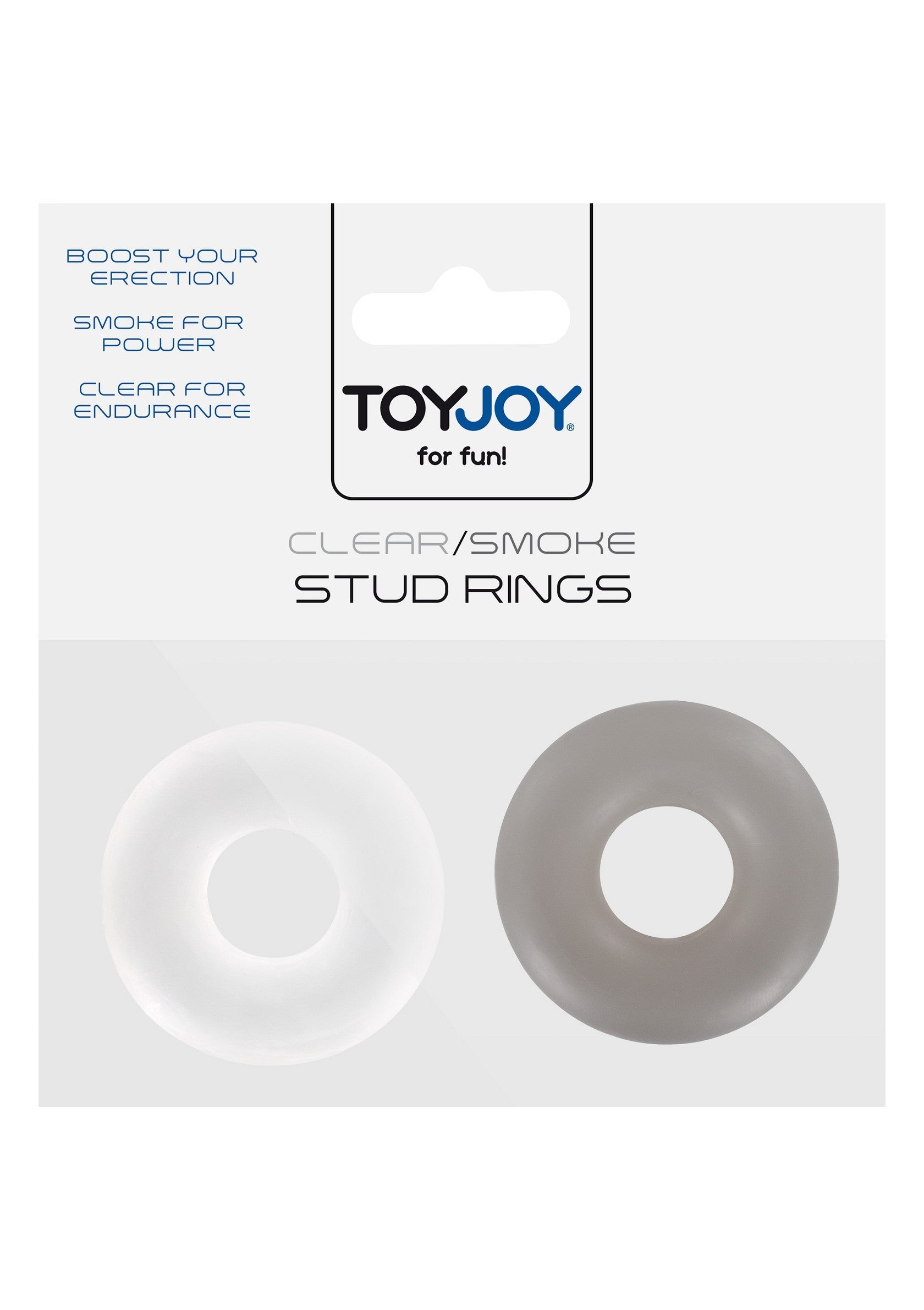 Anneaux péniens ToyJoy Clear/Smoke pour une érection et endurance améliorées.; ToyJoy Clear/Smoke penisringen voor verbeterde erectie en uithoudingsvermogen.; ToyJoy Clear/Smoke stud rings for enhanced erection and endurance.