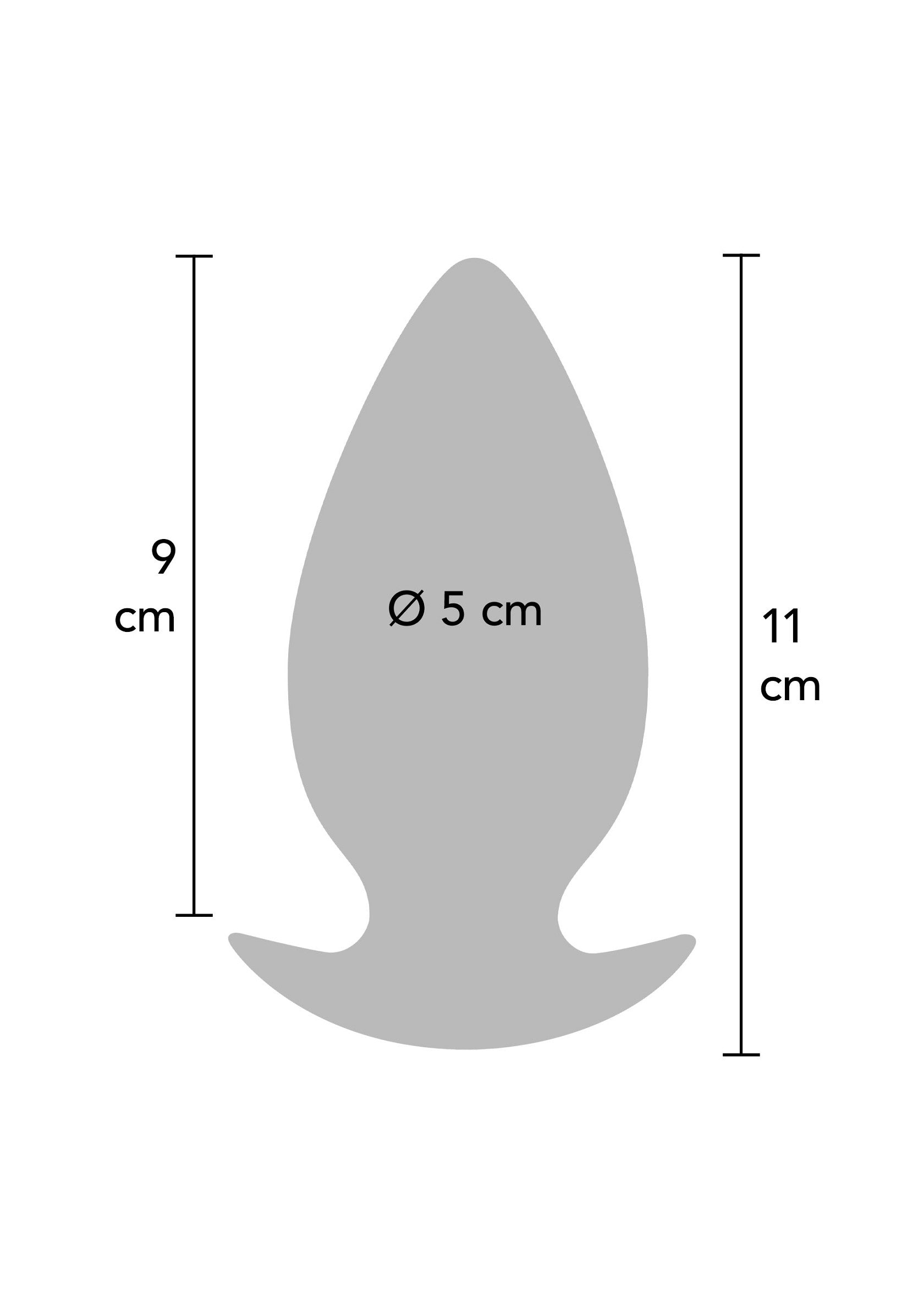 Plug anal avec dimensions: 9cm de longueur, 11cm de hauteur et 5cm de diamètre. Accessoire pour le plaisir intime.; Anale plug met afmetingen: 9cm lang, 11cm hoog en 5cm diameter. Accessoire voor intiem genot.; Anal plug with dimensions: 9cm length, 11cm height and 5cm diameter. Accessory for intimate pleasure.