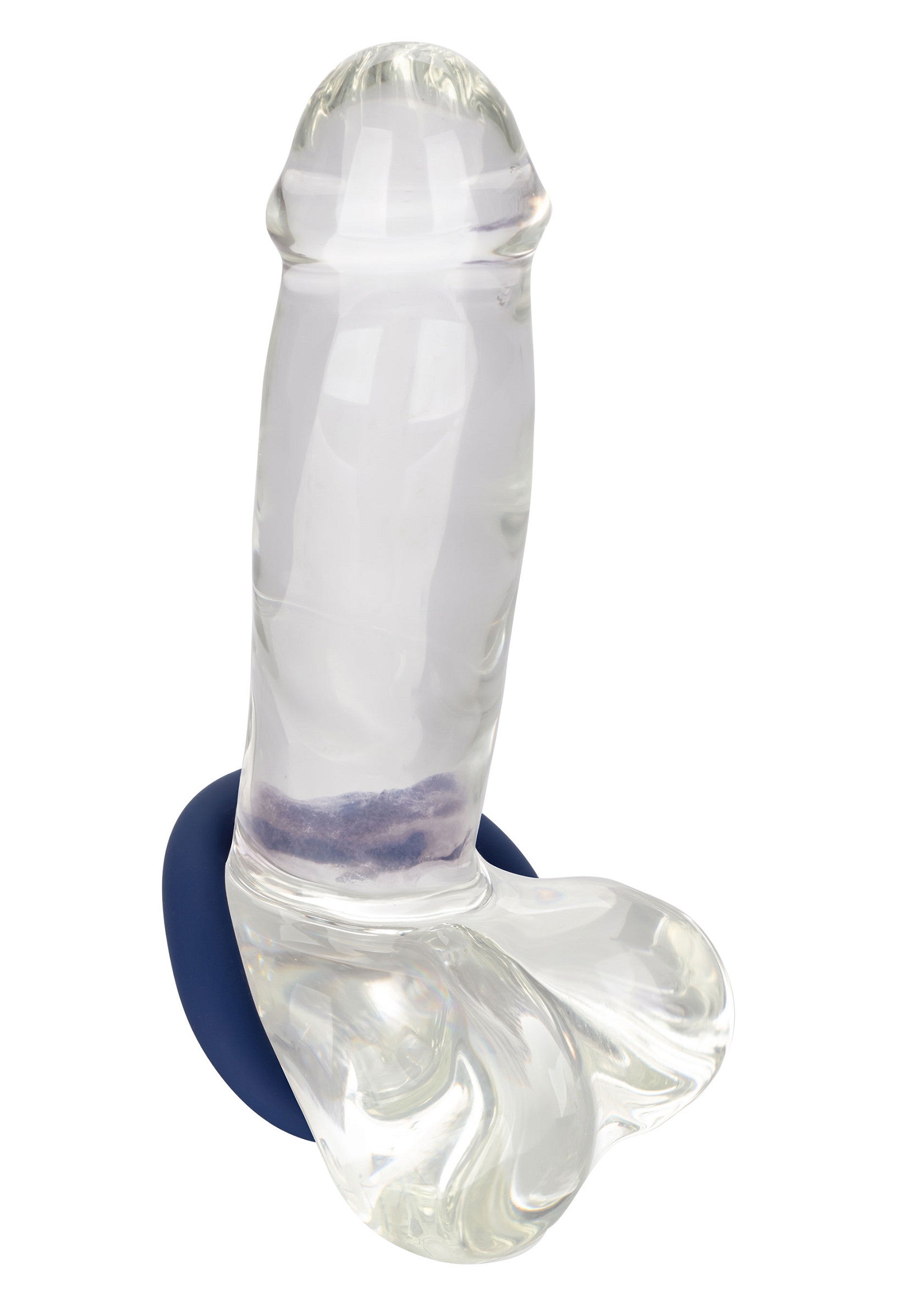 Gode en verre transparent avec anneau bleu pour plus de plaisir et de confort. Découvrez des sensations uniques!; Transparante glazen dildo met blauwe ring voor extra plezier en comfort. Ervaar unieke sensaties!; Clear glass dildo with blue ring for extra pleasure and comfort. Experience unique sensations!