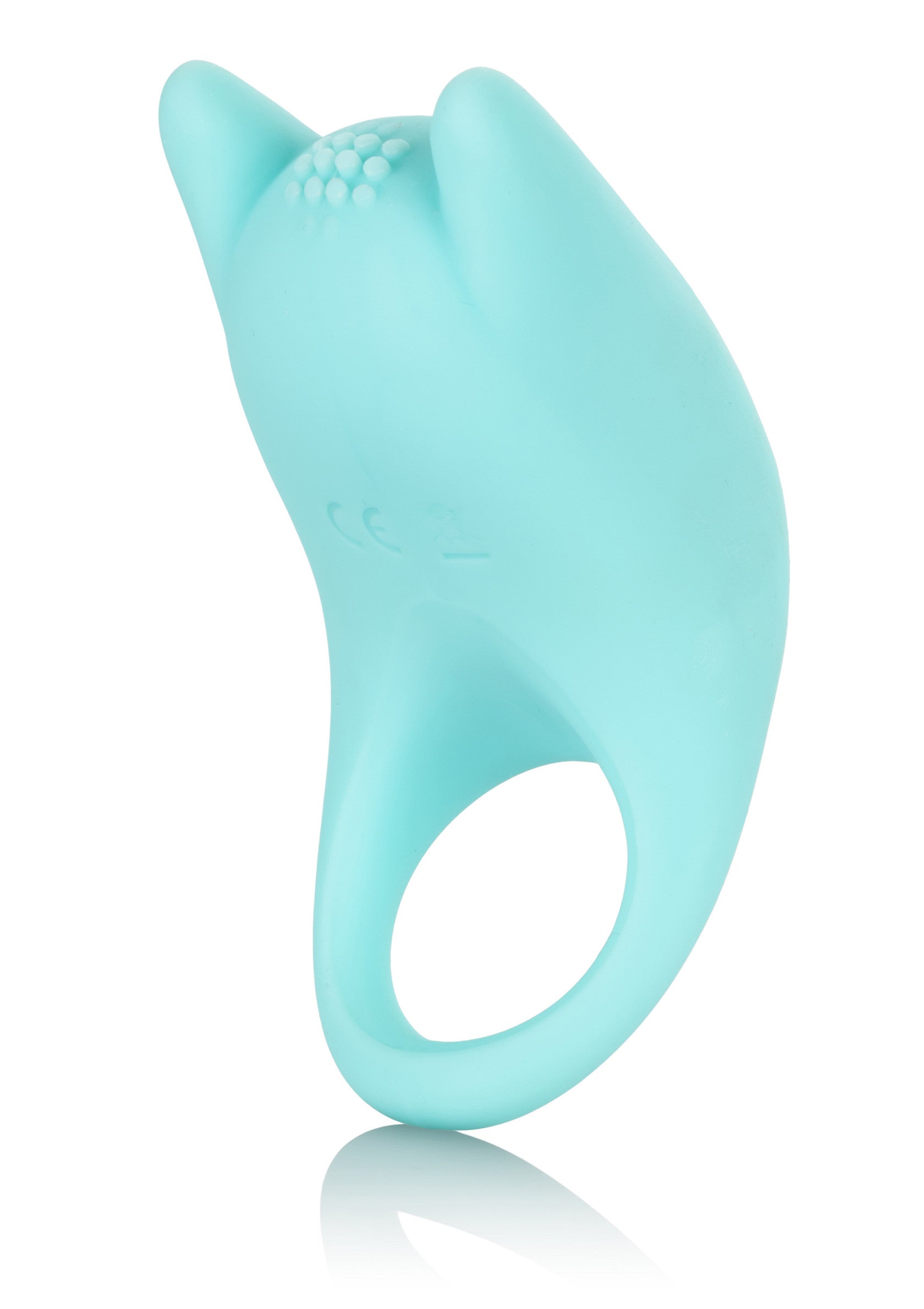 Anneau vibrant turquoise avec oreilles de chat. Améliorez votre plaisir avec ce jouet intime unique.; Turkooise vibrerende ring met kattenoortjes. Verbeter je plezier met dit unieke intieme speeltje.; Teal vibrating cock ring with cat ears. Enhance your pleasure with this unique intimate toy.