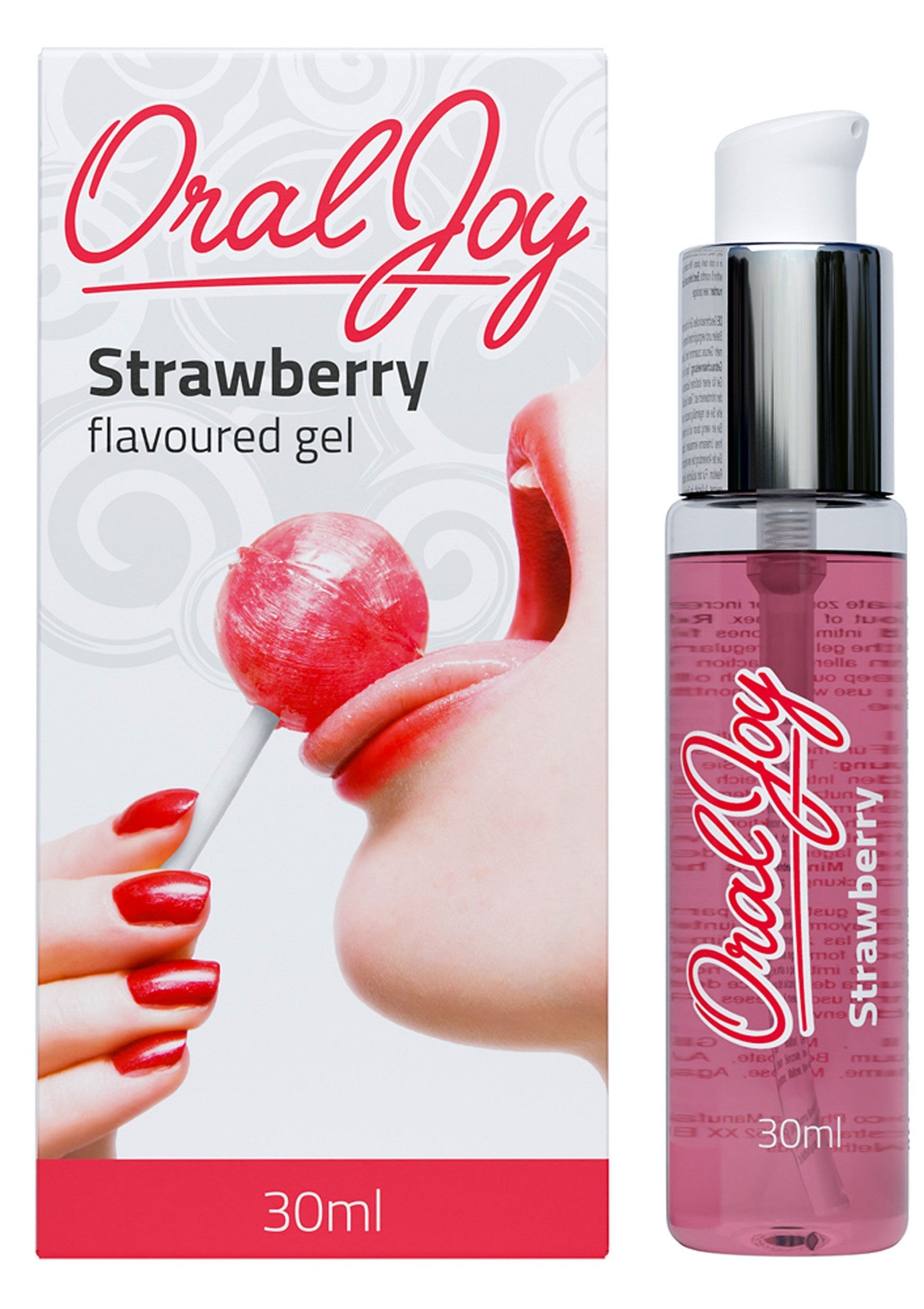 Oral Joy Gel Fraise 30ml. Un gel aromatisé pour le plaisir oral. Goût fraise.; Oral Joy Aardbei Gel 30ml. Een gel met aardbeismaak voor orale seks.; Oral Joy Strawberry Gel 30ml. A strawberry flavored gel for oral pleasure.