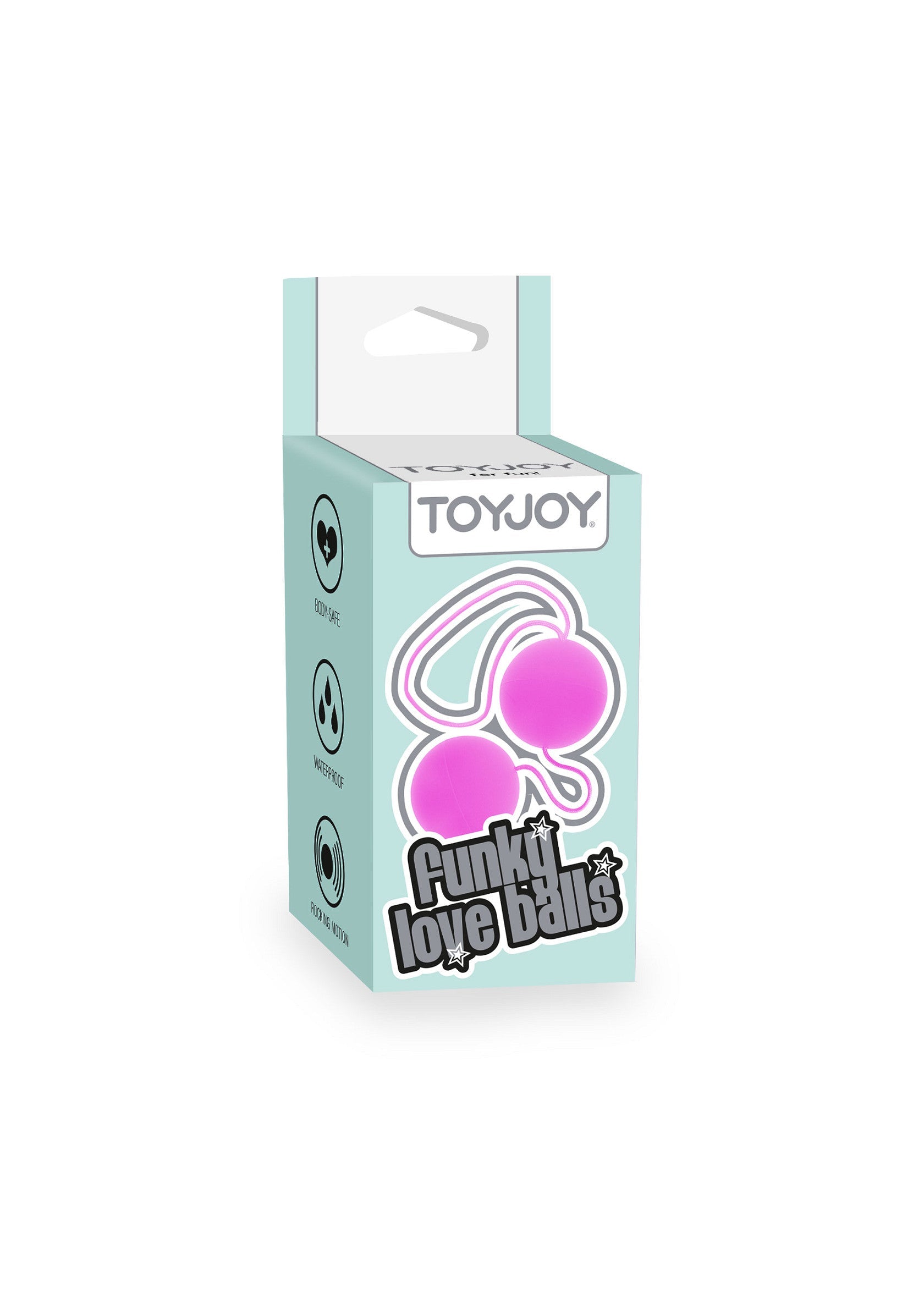 Boîte de Funky Love Balls Toyjoy. Accessoires de plaisir intime pour adultes.; Doos Funky Love Balls Toyjoy. Intieme plezieraccessoires voor volwassenen.; Funky Love Balls Toyjoy box. Adult intimate pleasure accessories.