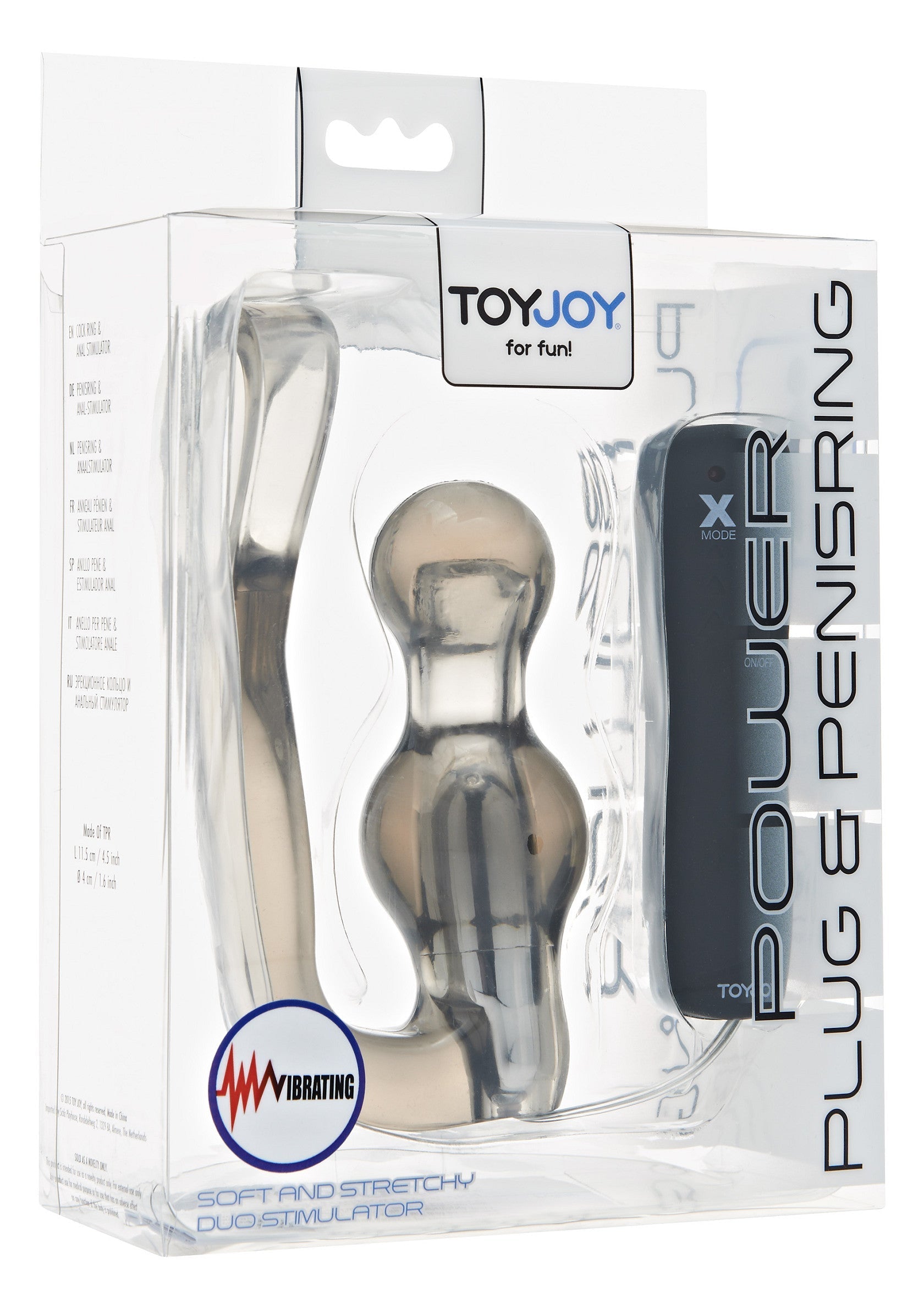 ToyJoy Plug & Anneau Pénien vibrant pour des sensations intenses. Stimulateur double, doux et extensible. Plaisir garanti !; ToyJoy Vibrerende Plug & Penisring voor intense sensaties. Zachte en rekbare dubbele stimulator. Gegarandeerd plezier!; ToyJoy Vibrating Plug & Penis Ring for intense sensations. Soft and stretchy dual stimulator. Pleasure guaranteed!