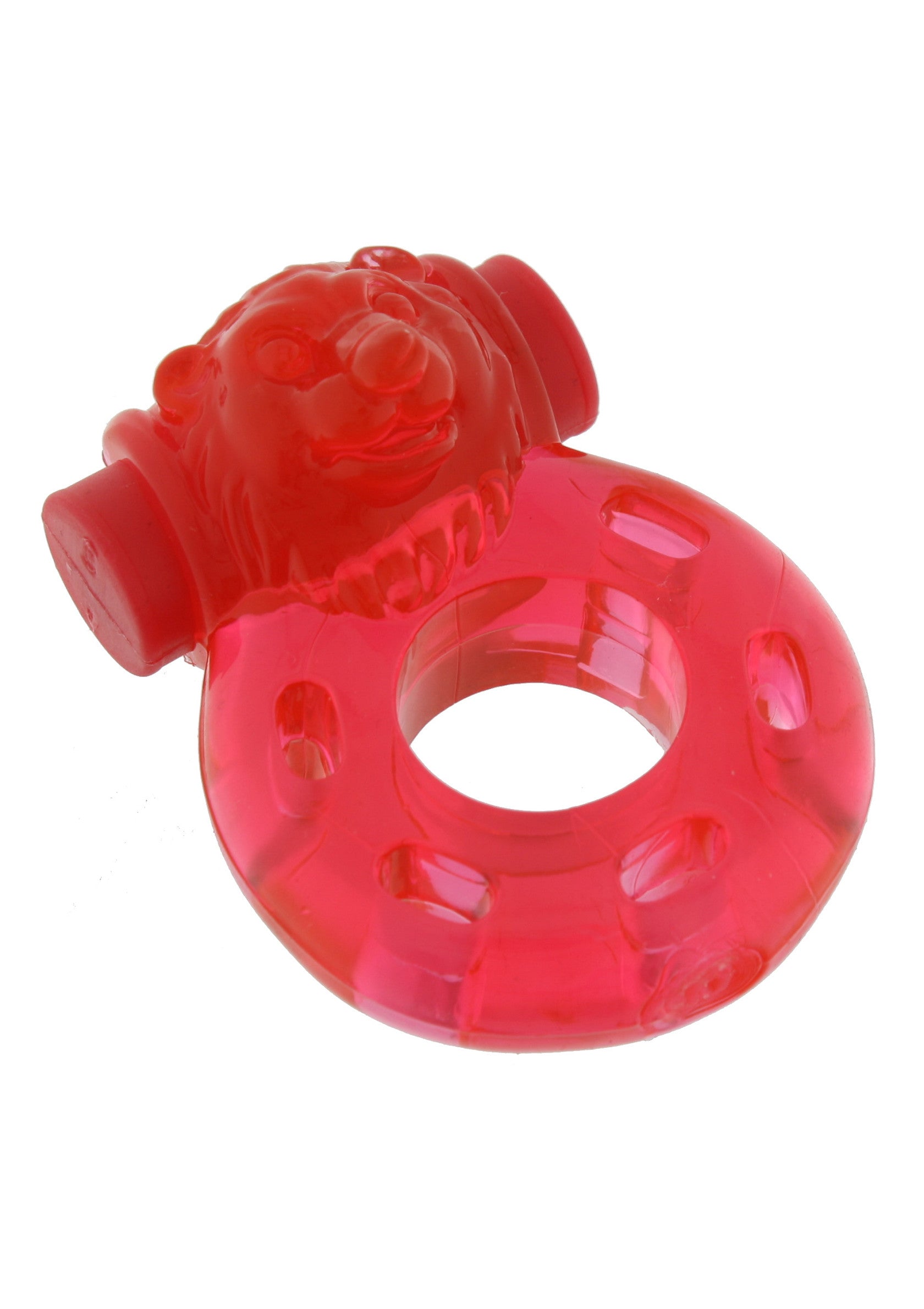Anneau pénien rouge avec une tête de lion pour plus de plaisir et de stimulation.; Rode penisring met een leeuwenkop voor extra genot en stimulatie.; Red penis ring featuring a lion head for added pleasure and stimulation.
