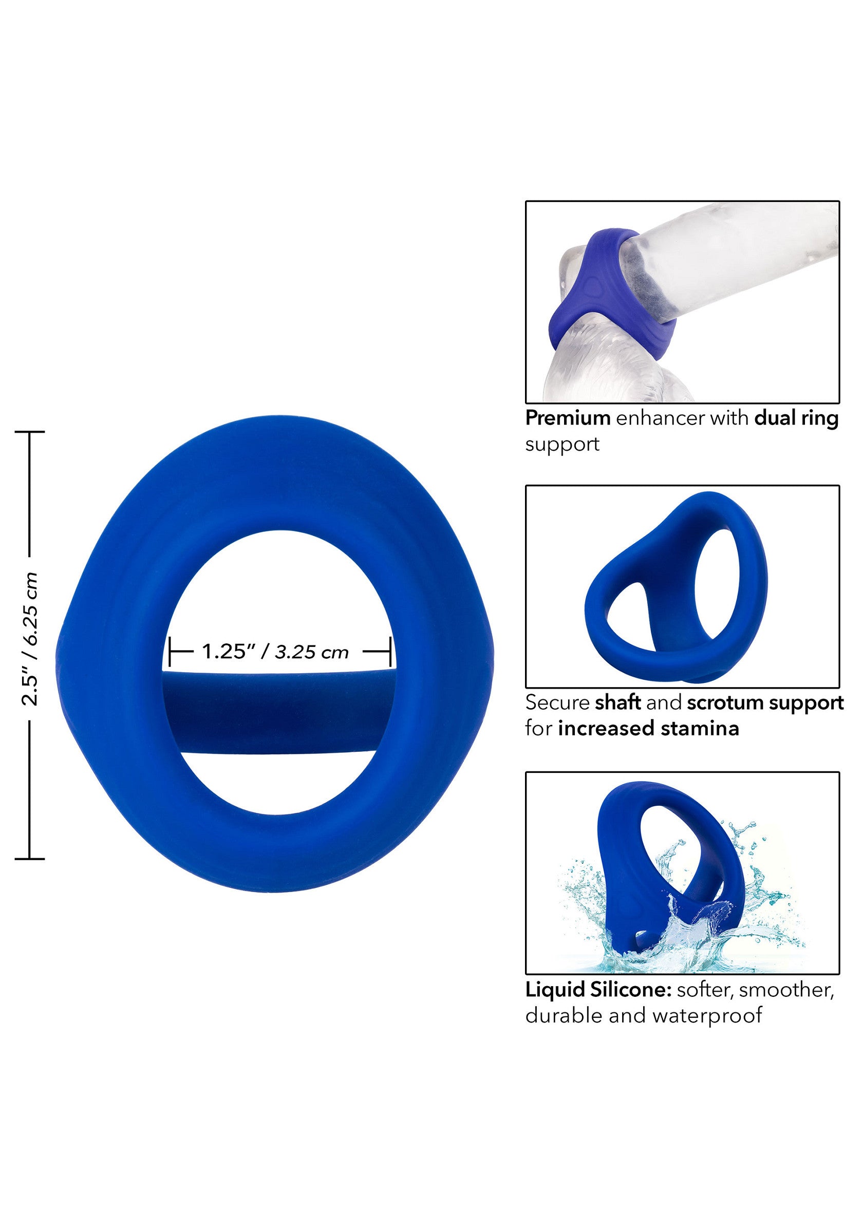 Anneau pénien bleu pour plus de plaisir et de performance.; Blauwe penisring voor meer plezier en prestaties.; Blue cock ring for enhanced pleasure and performance.