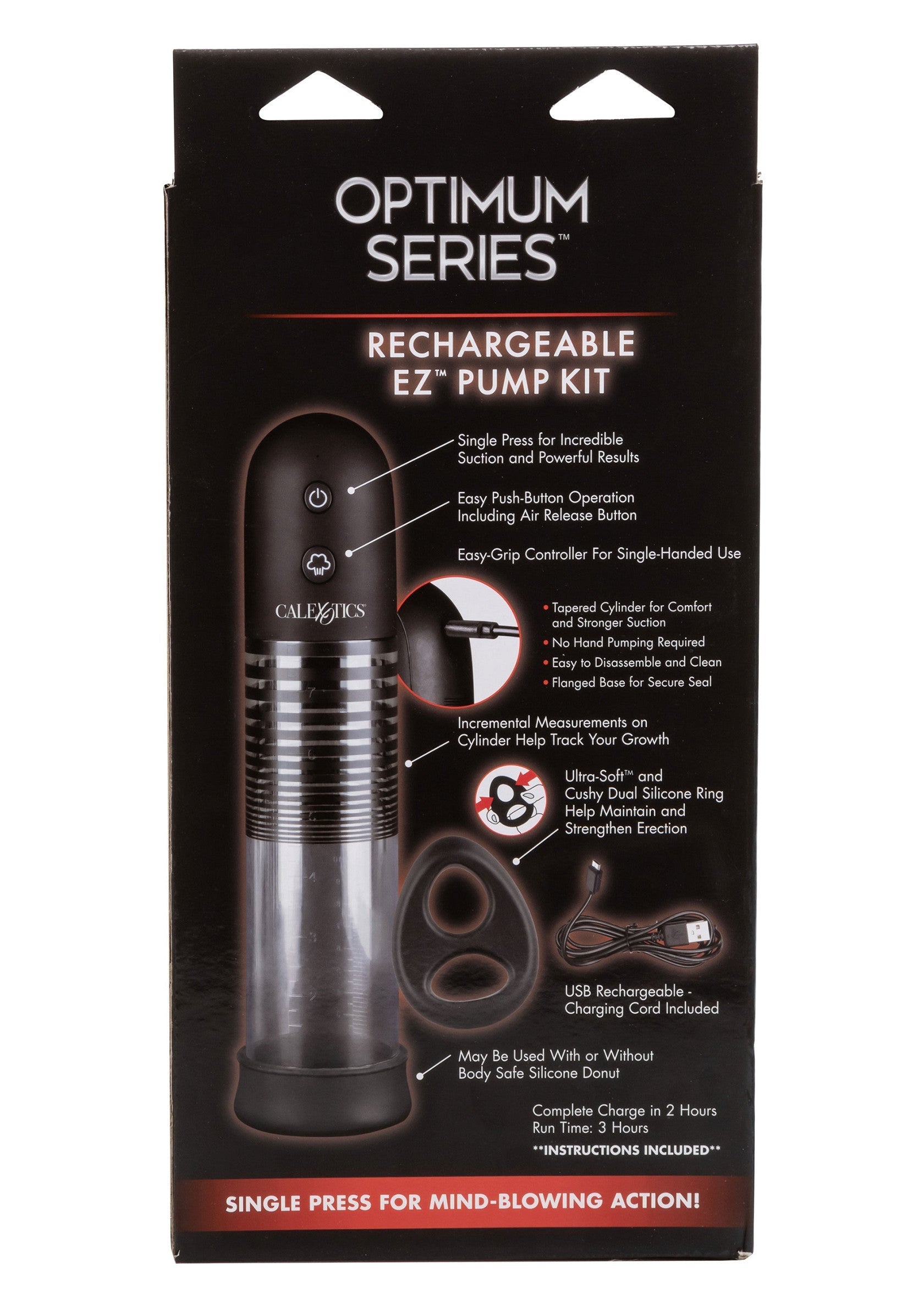 Kit de pompe rechargeable Optimum Series EZ pour une succion incroyable. Pression unique pour des résultats époustouflants !; Optimum Series EZ oplaadbare pompset voor ongelooflijke zuigkracht. Enkele druk voor verbluffende resultaten!; Optimum Series EZ rechargeable pump kit for incredible suction. Single press for mind-blowing results!