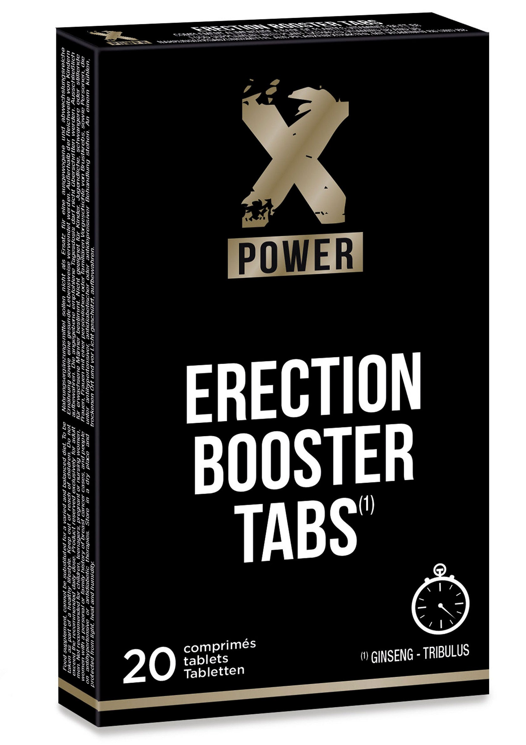 Comprimés stimulants pour l'érection X Power. Boostez votre puissance avec ce complément. 20 comprimés par boîte.; X Power Erectie Booster Tabs. Boost uw potentie met dit supplement. 20 tabletten per verpakking. ; X Power Erection Booster Tabs. Boost your potency with this supplement. 20 tablets per package.