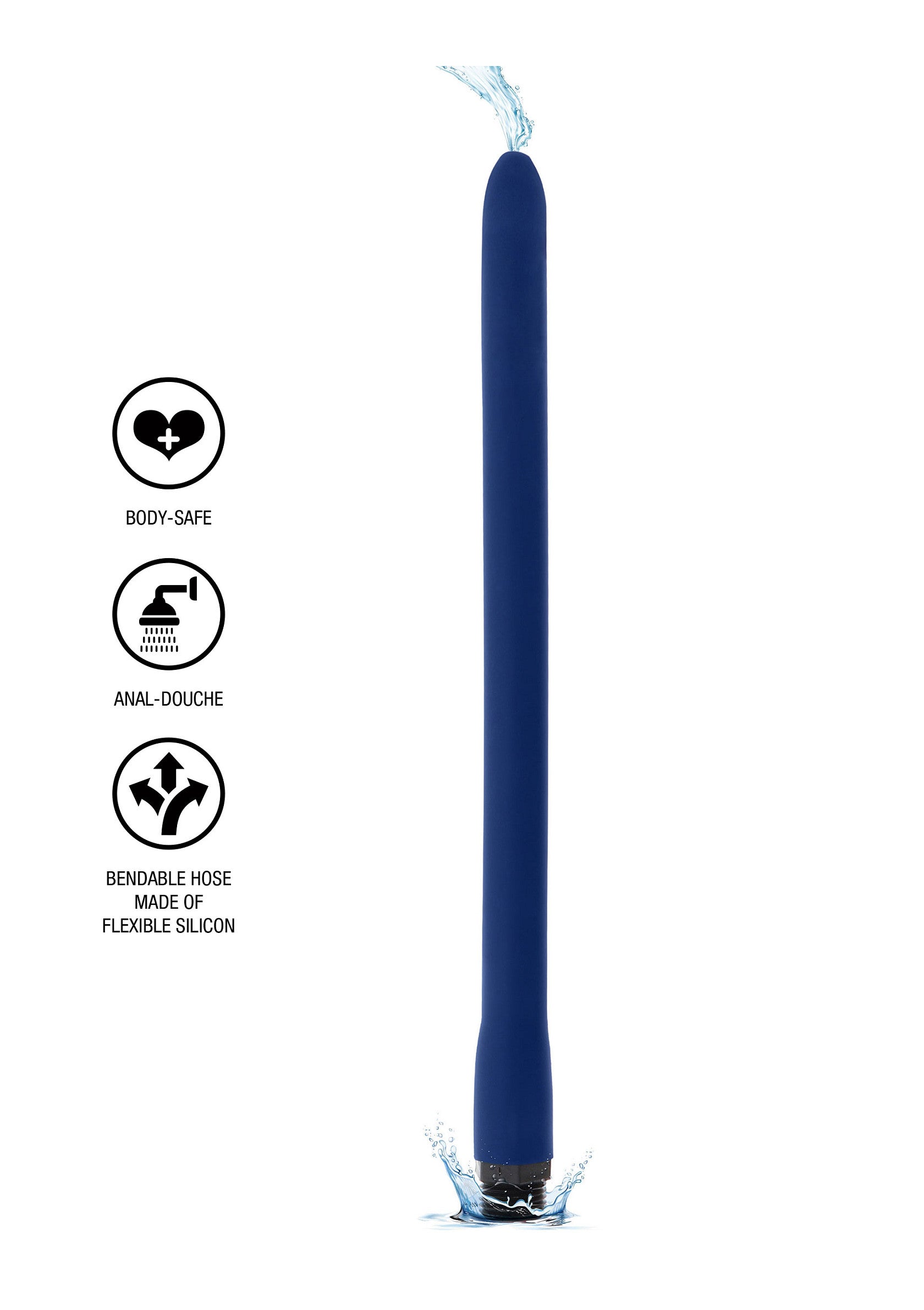 Douche anale flexible en silicone bleu. Sûr pour le corps.; Blauwe, flexibele siliconen anale douche. Lichaamsveilig.; Blue, flexible silicone anal douche. Body-safe.