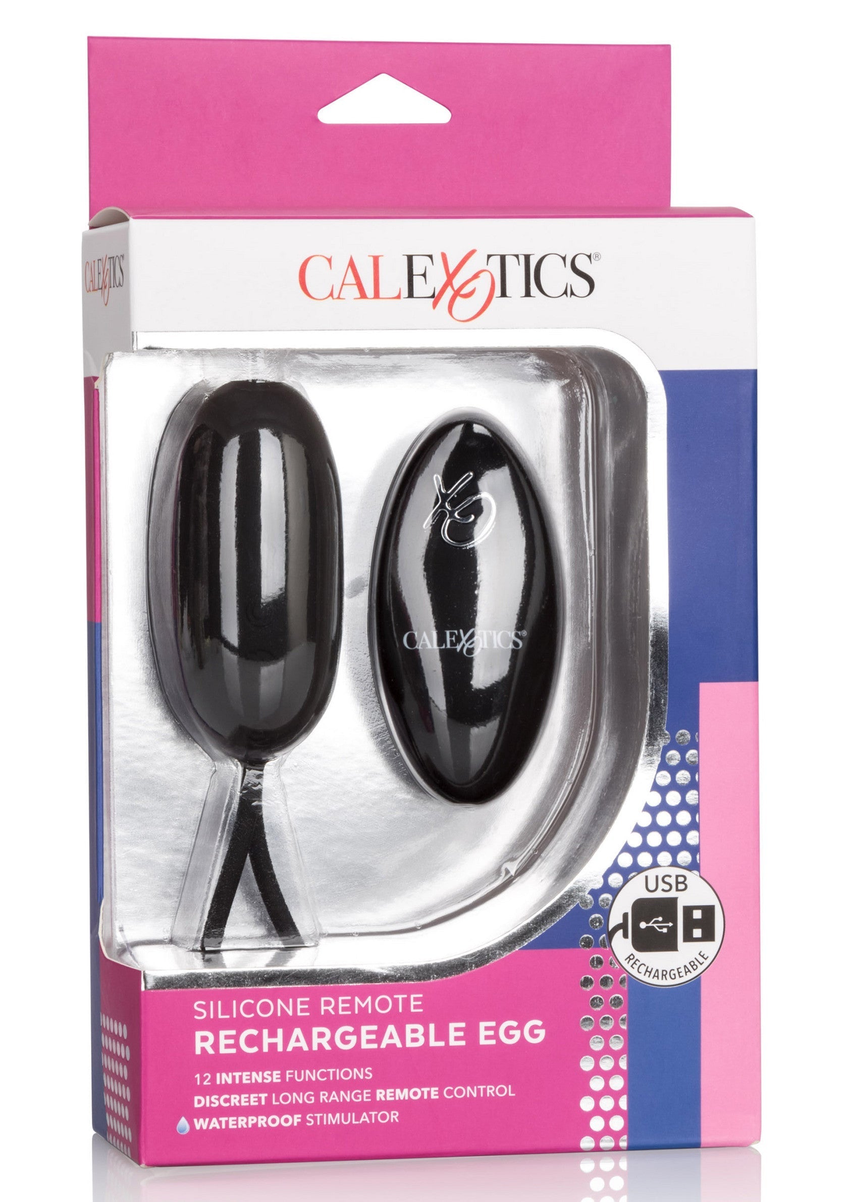 Oeuf vibrant télécommandé Calexotics en silicone rechargeable. Discret et étanche, pour des sensations intenses.; Calexotics oplaadbare siliconen vibrerende ei met afstandsbediening. Discreet, waterdicht en intense sensaties.; Calexotics rechargeable silicone remote control vibrating egg. Discreet, waterproof, and intense sensations.