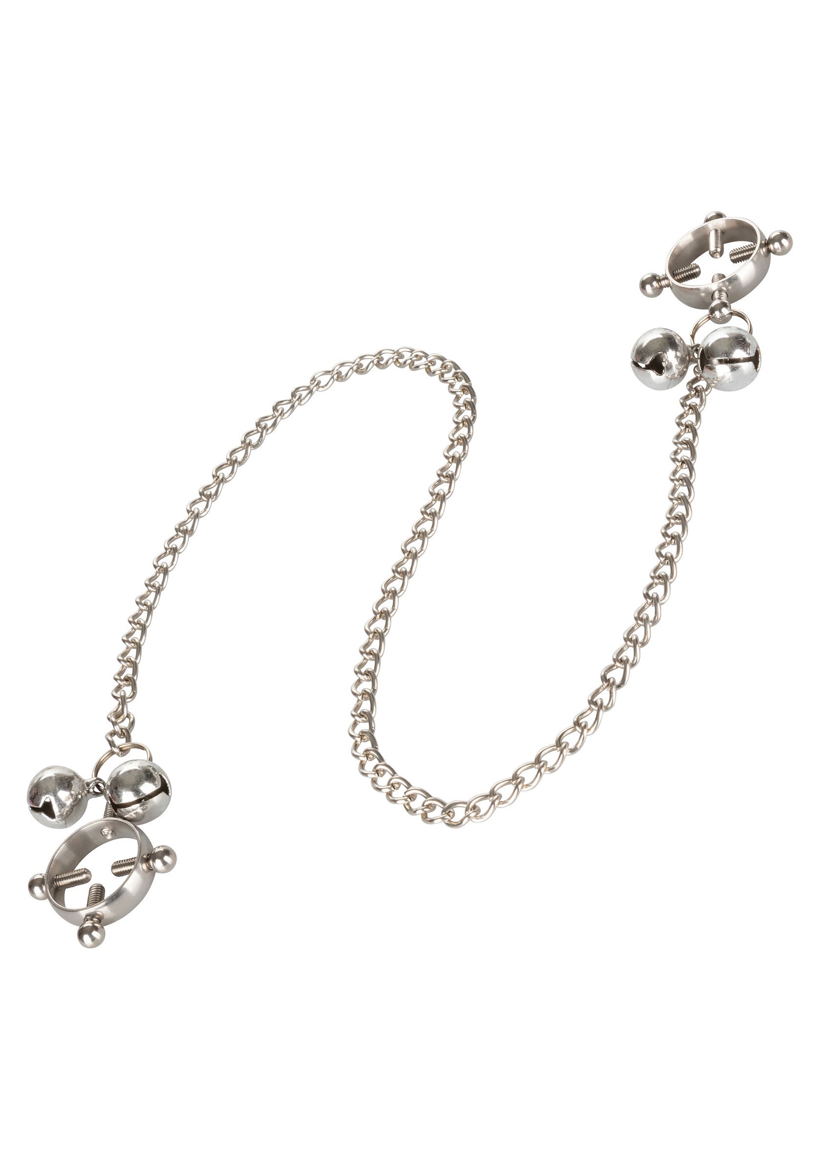 Pinces à tétons avec chaîne argentée. Accessoire érotique pour adultes.; Tepelklemmen met zilveren ketting. Erotisch accessoire voor volwassenen.; Nipple clamps with silver chain. Adult erotic accessory.