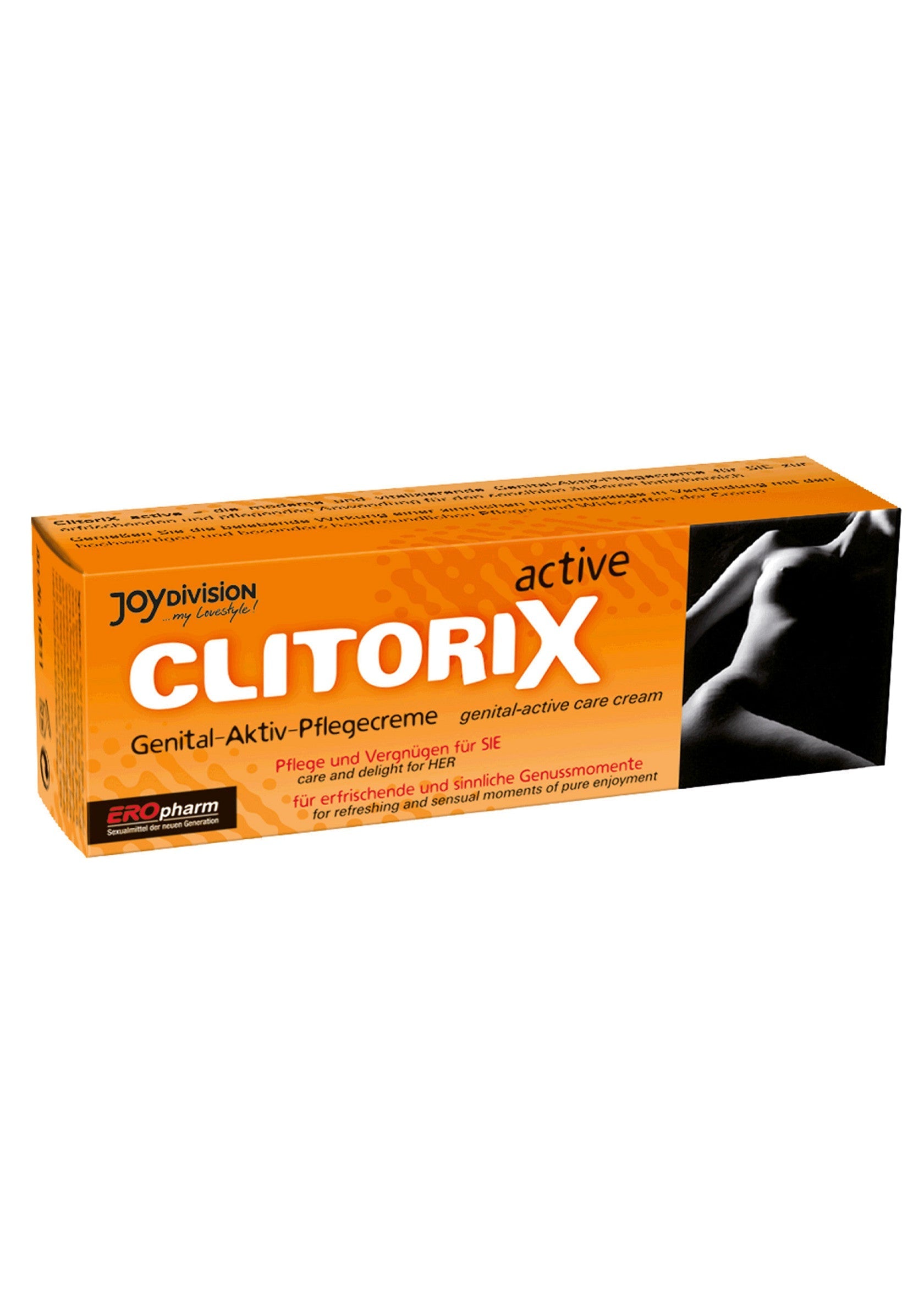 Crème intime stimulante Clitorix Active Joydivision, pour une expérience sensorielle intense et un plaisir accru.; Clitorix Active Joydivision intieme stimulerende crème, voor een intense zintuiglijke ervaring en meer plezier.; Clitorix Active Joydivision intimate stimulating cream, for an intense sensory experience and increased pleasure.