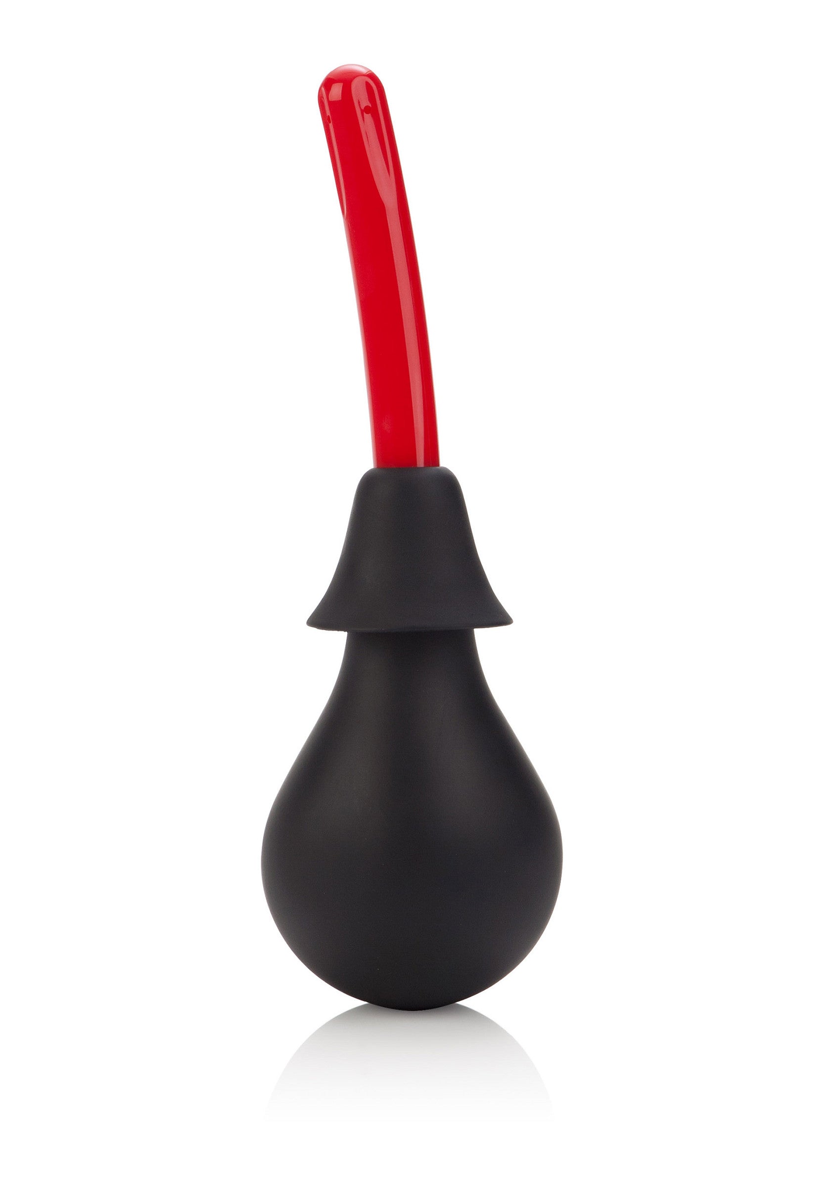 Poire à lavement noire avec embout rouge pour une hygiène intime optimale.; Zwarte klysma peer met rode tip voor optimale intieme hygiëne.; Black enema bulb with red tip for optimal intimate hygiene.