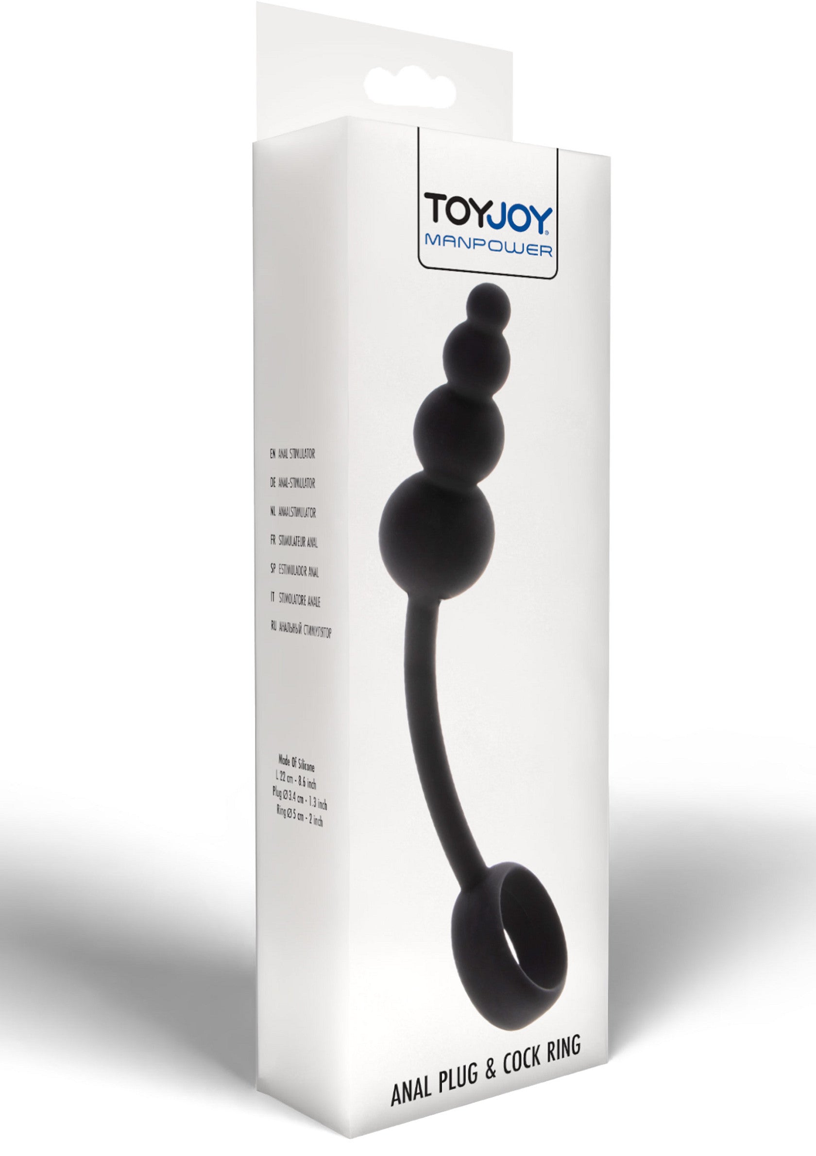 ToyJoy Manpower - Plug anal & anneau pénien pour un plaisir intense et varié.; ToyJoy Manpower - Anaalplug & penisring voor intense en gevarieerde sensaties.; ToyJoy Manpower - Anal plug & cock ring for intense and varied sensations.