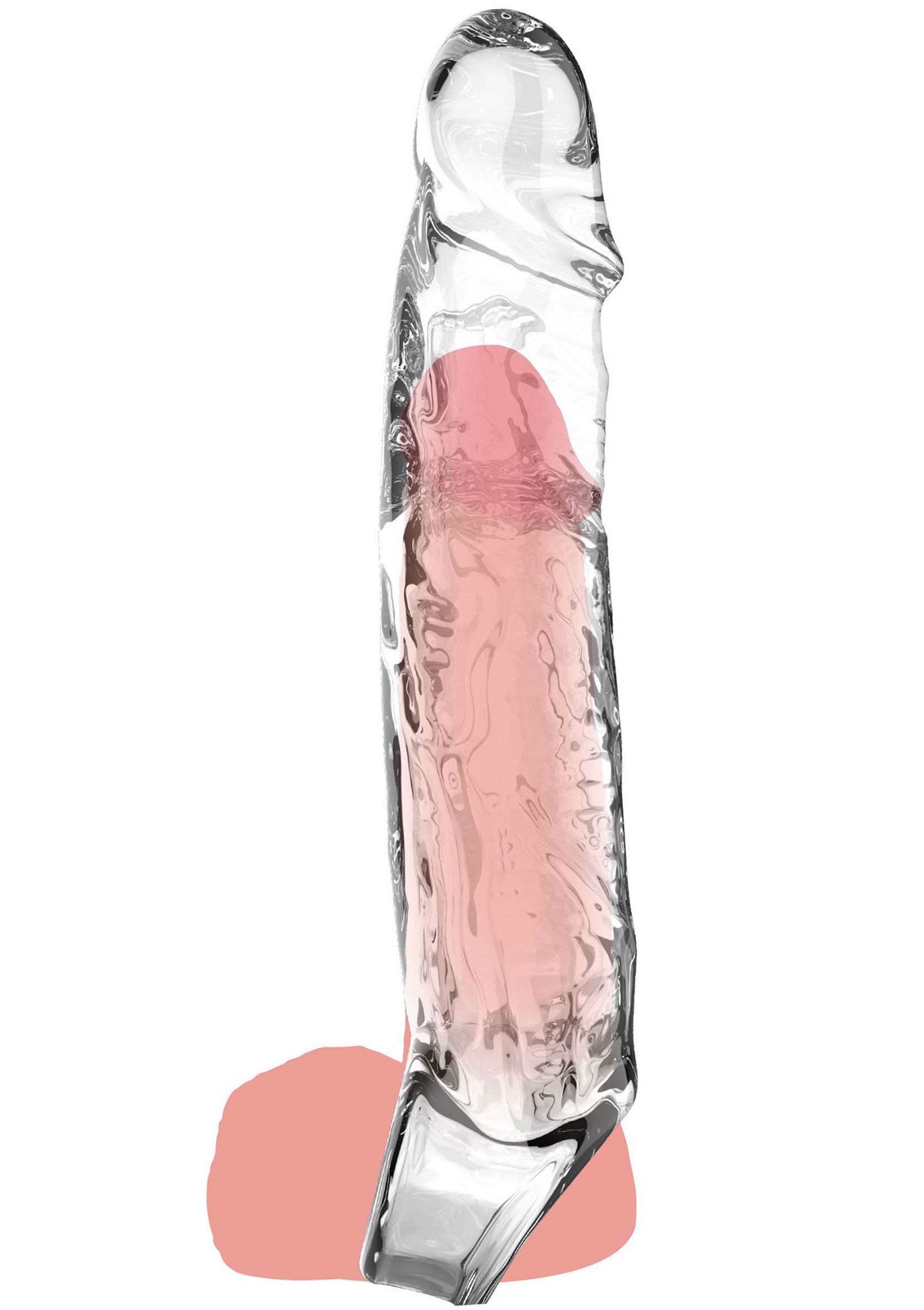 Gode en verre réaliste avec texture rose. Plaisir intense garanti!; Realistische glazen dildo met roze textuur. Gegarandeerd intens genot!; Realistic glass dildo with pink texture. Guaranteed intense pleasure!