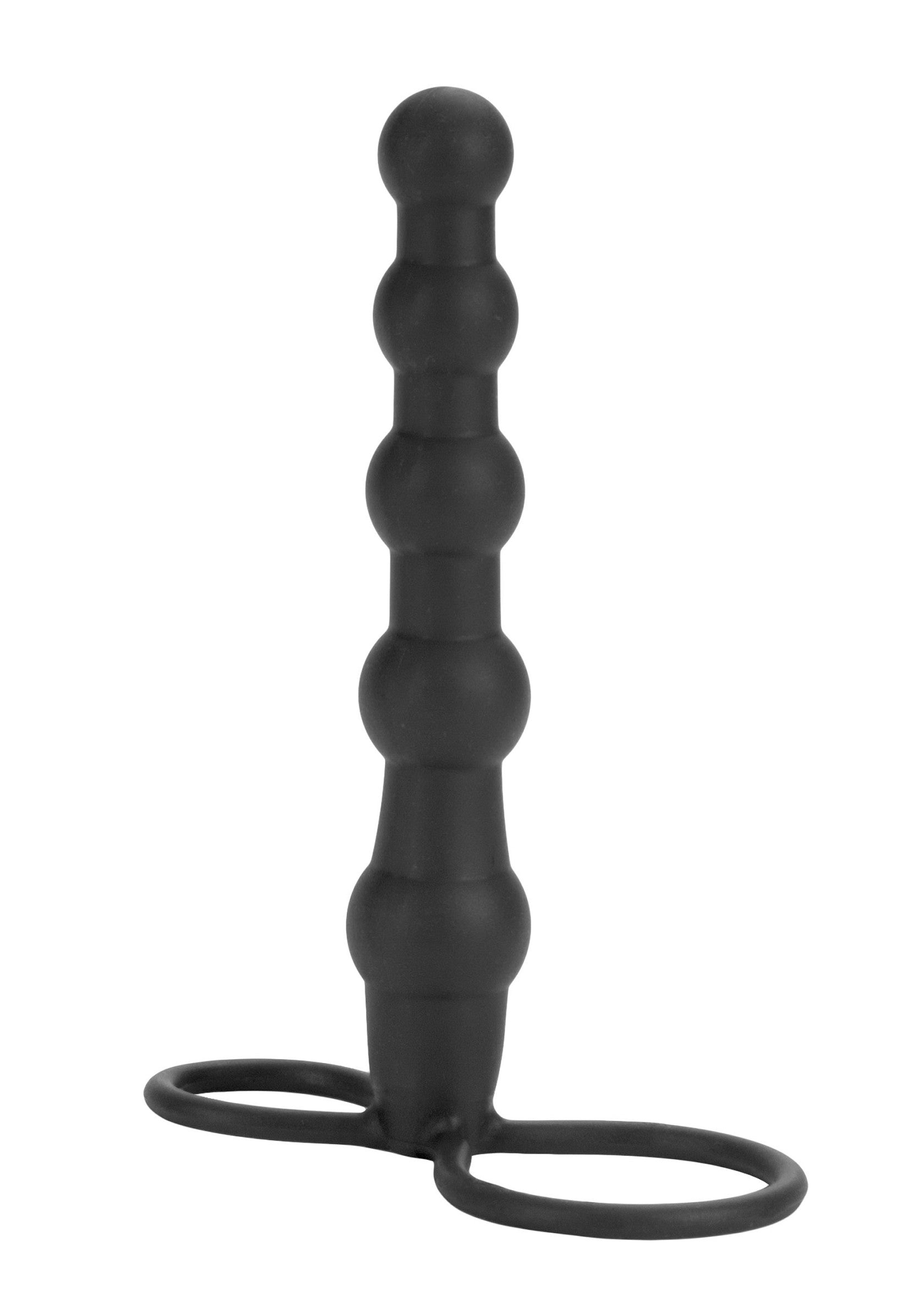 Plug anal noir à billes, pour des sensations intenses. Anneau de maintien confortable.; Zwarte anale plug met kralen voor intense sensaties. Comfortabele vasthoudring.; Black beaded anal plug for intense sensations. Comfortable holding ring.