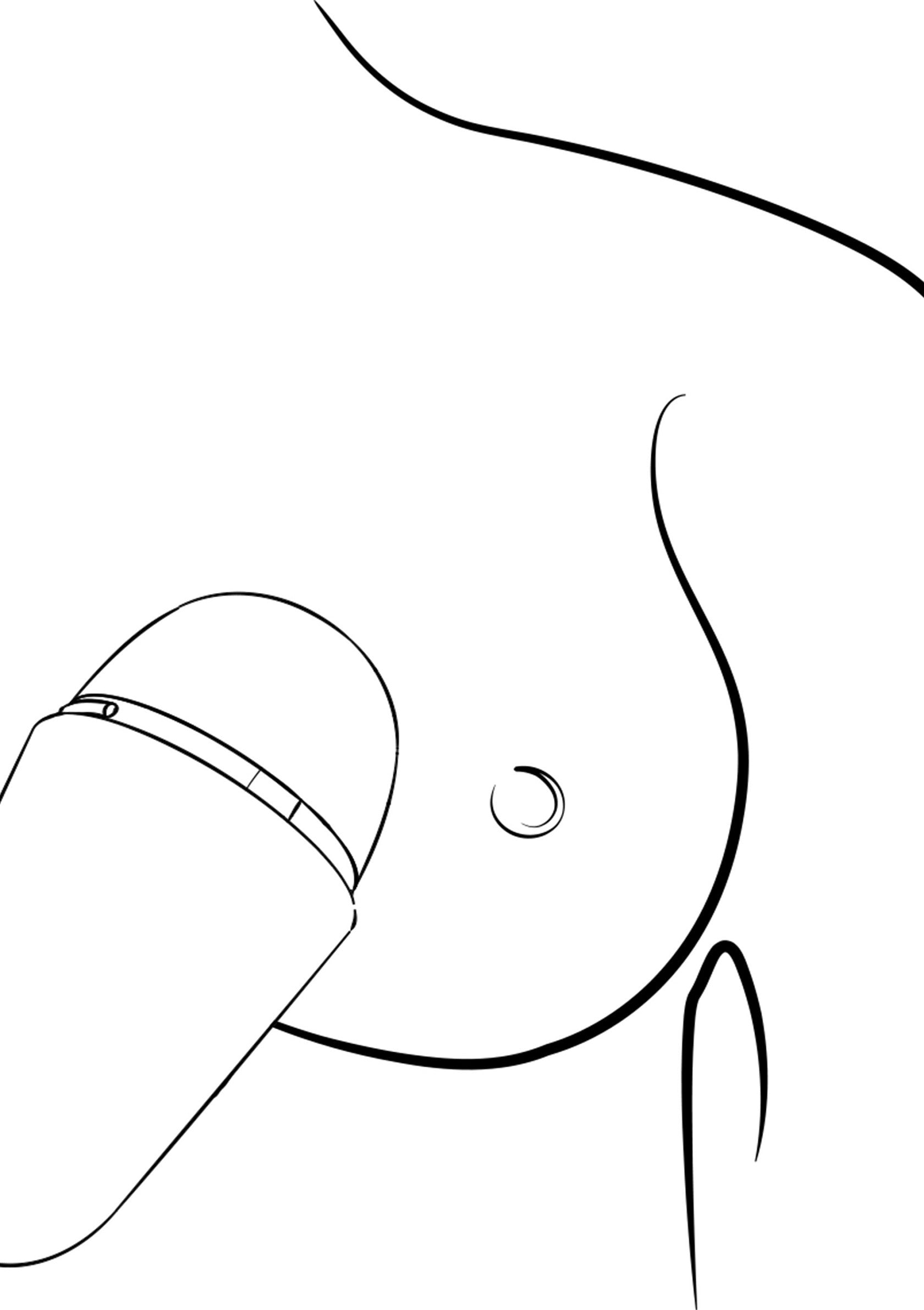 Illustration minimaliste d'un stimulateur de clitoris pour le plaisir féminin.; Minimalistische illustratie van een clitorisstimulator voor vrouwelijk genot.; Minimalist line art of a clitoral stimulator for feminine pleasure.