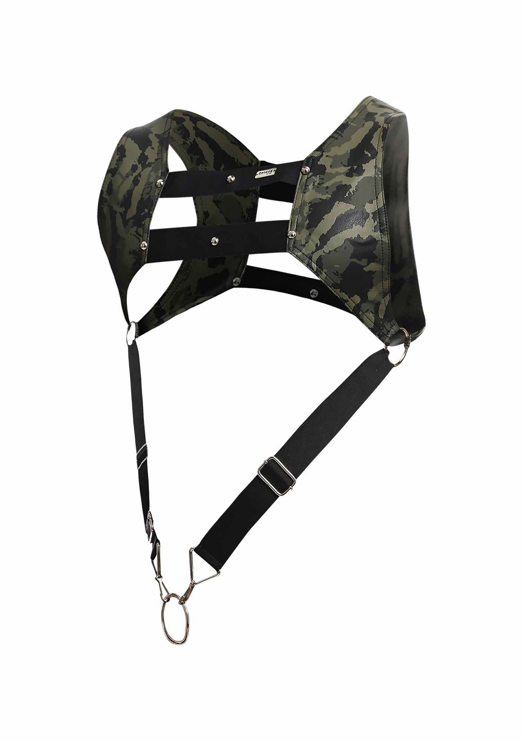 Harnais d'épaule camouflage, style unique et audacieux. Accessoire de mode pour hommes et femmes.; Camouflage schouderharnas, unieke en gewaagde stijl. Modeaccessoire voor dames en heren.; Camouflage shoulder harness, unique and daring style. Fashion accessory for men and women.