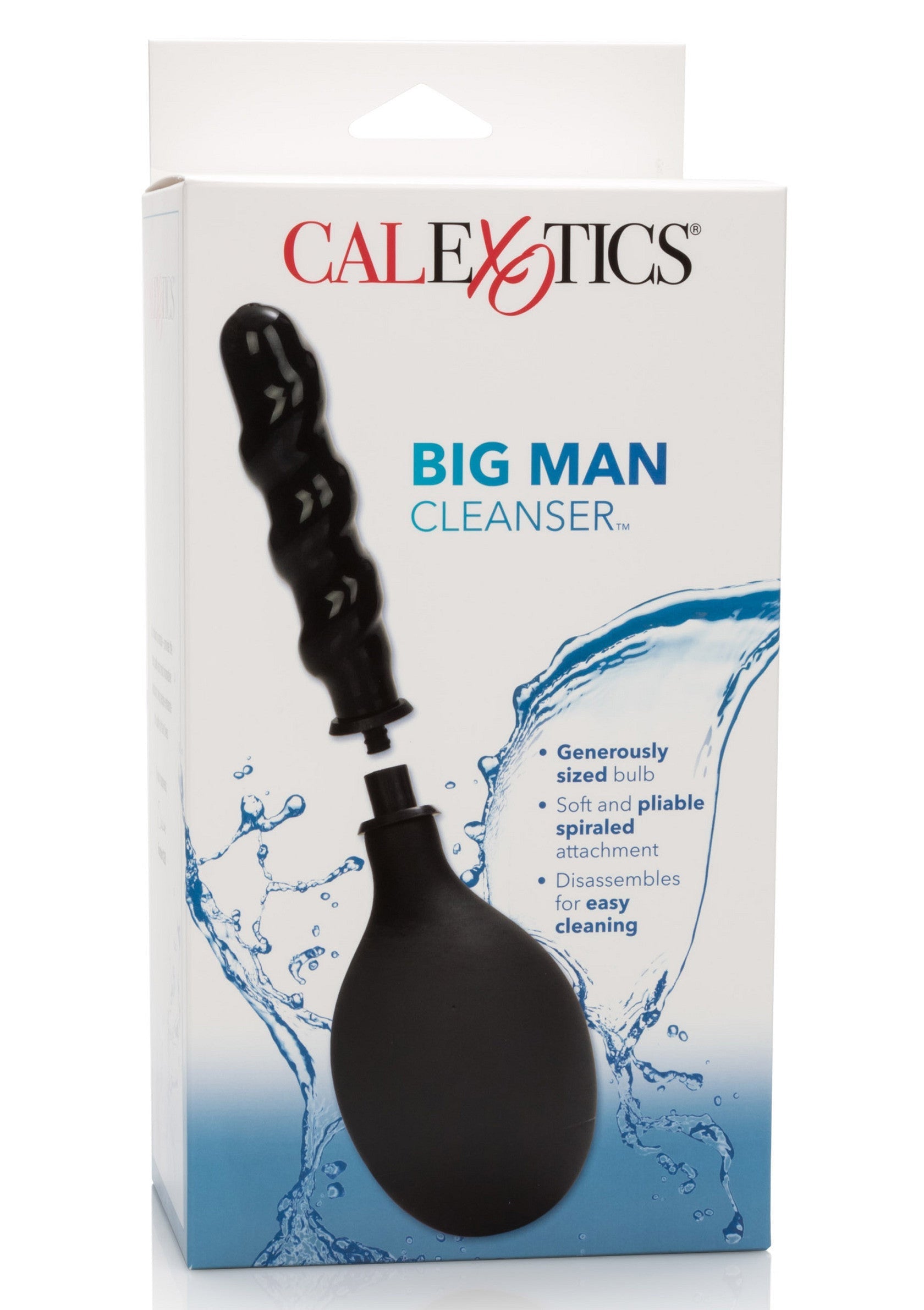Lavement CalExotics Big Man Cleanser. Nettoyage en profondeur, embout spiralé souple et démontable pour un entretien facile.; CalExotics Big Man Cleanser klysma. Diepe reiniging, zachte spiraalvormige punt en demontabel voor eenvoudige reiniging.; CalExotics Big Man Cleanser enema. Deep clean, soft spiral tip & disassembles for easy cleaning.