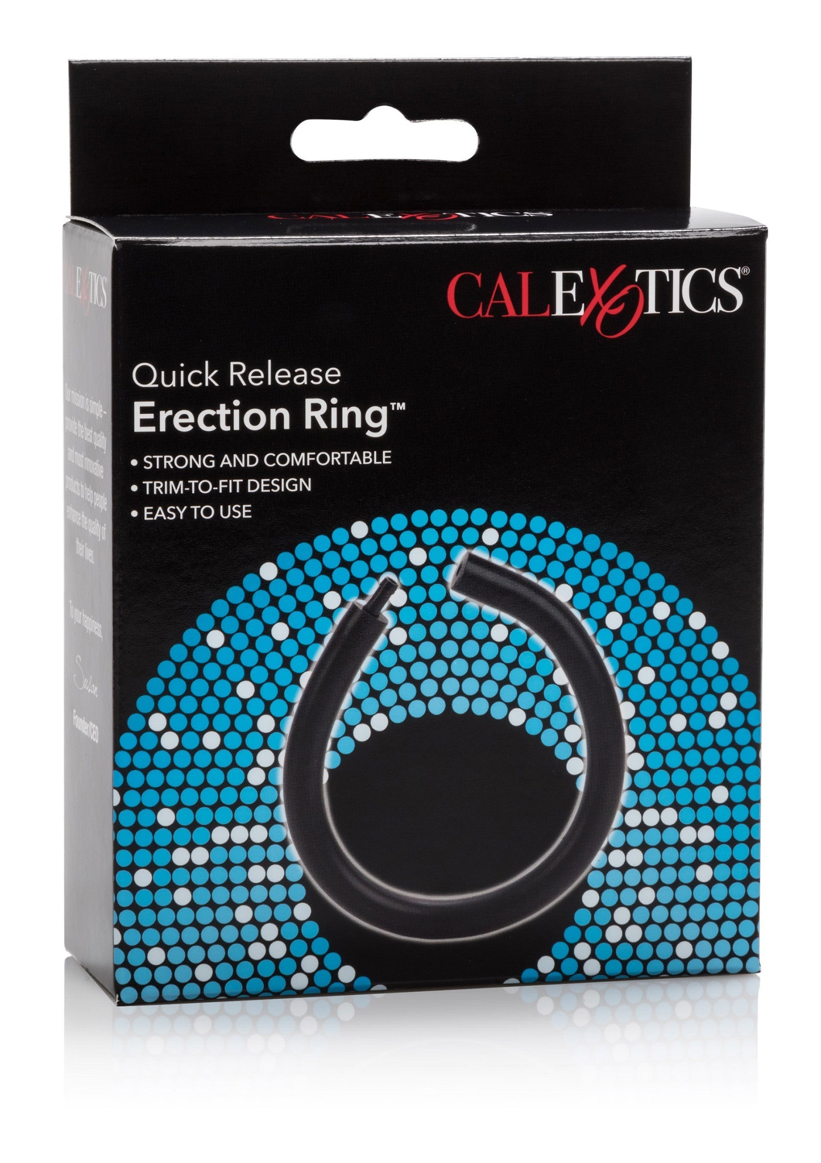 Anneau de pénis Calexotics à libération rapide pour une érection plus forte et plus durable.; Calexotics Quick Release erectiering voor een sterkere en langdurige erectie.; Calexotics Quick Release erection ring for a stronger, longer-lasting erection.