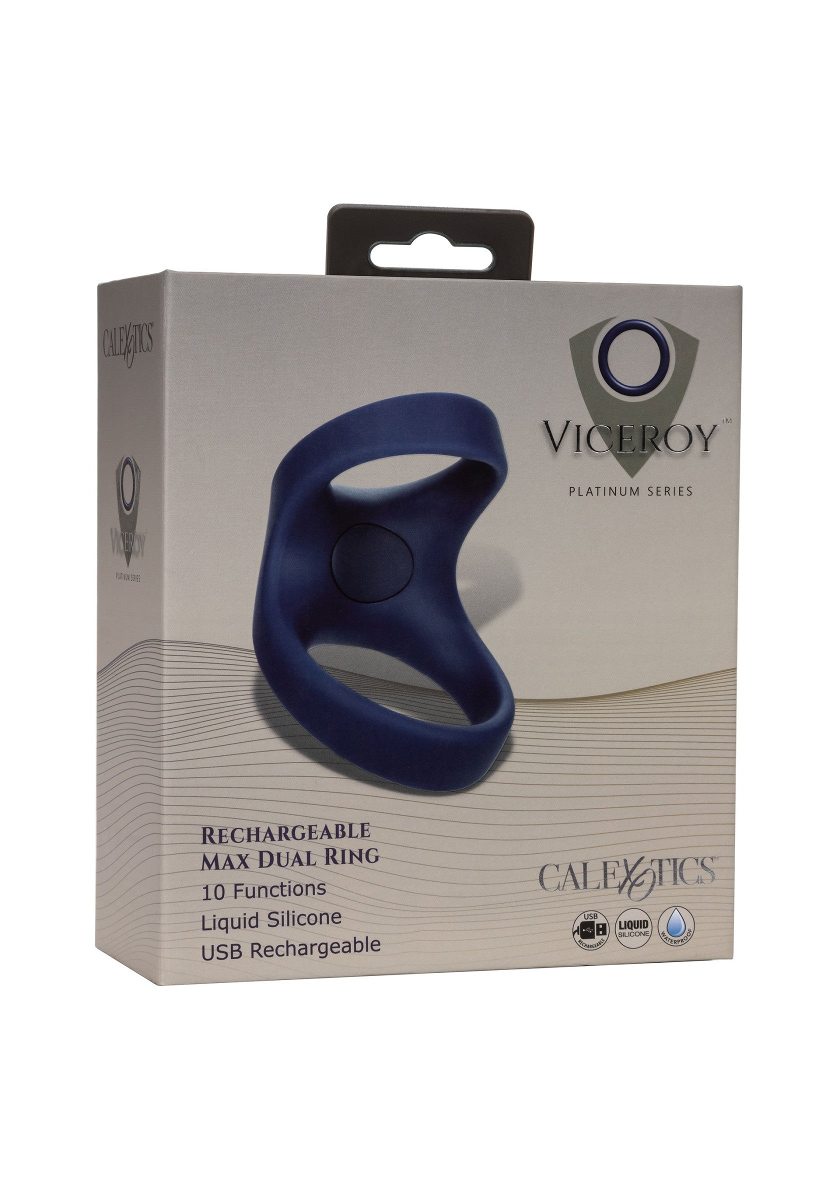 Anneau pénien rechargeable Viceroy Max Dual Ring pour plus de plaisir. 10 fonctions, silicone liquide, rechargeable USB.; Viceroy Max Dual Ring oplaadbare penisring voor extra genot. 10 functies, vloeibare siliconen, USB oplaadbaar.; Viceroy Max Dual Ring rechargeable cock ring for added pleasure. 10 Functions, Liquid Silicone, USB Rechargeable.
