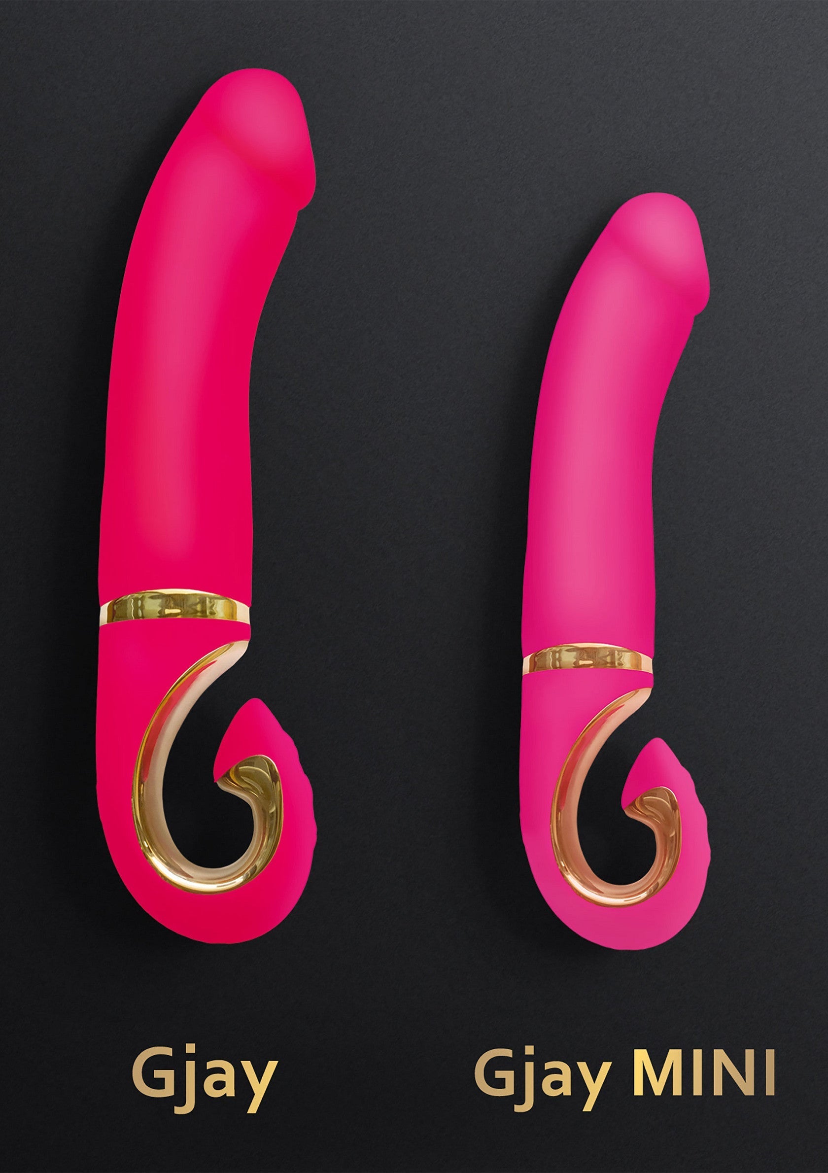 Gjay et Gjay MINI, deux vibrateurs roses élégants pour votre plaisir. Découvrez la taille idéale pour une satisfaction maximale.; Gjay en Gjay MINI, twee elegante roze vibrators voor jouw plezier. Ontdek de ideale grootte voor maximale voldoening.; Gjay and Gjay MINI, two elegant pink vibrators for your pleasure. Discover the ideal size for maximum satisfaction.