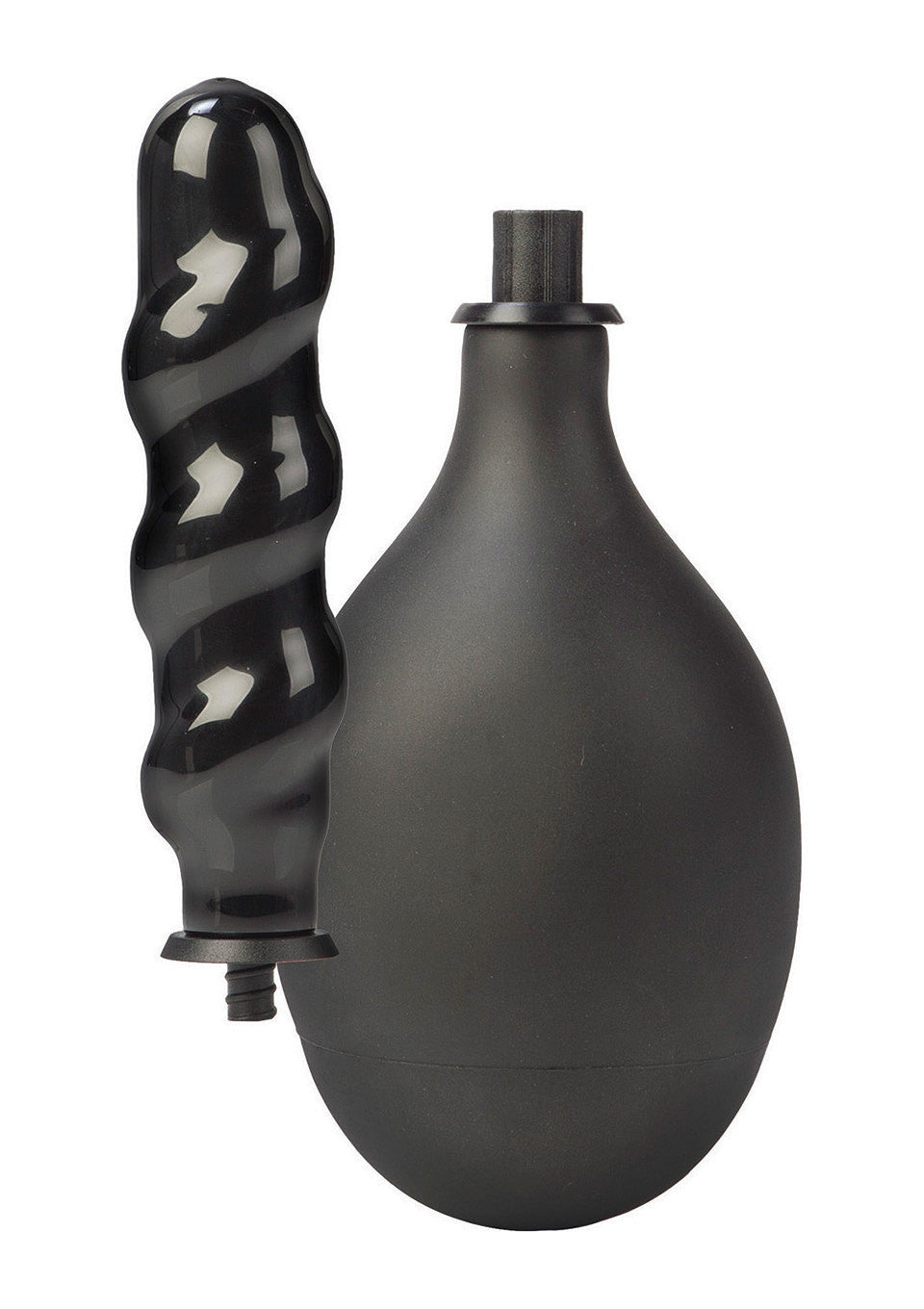 Kit de plaisir : plug anal torsadé et poire à lavement noire pour une hygiène intime et un plaisir intense.; Plezierset: gedraaide anale plug & zwarte klysma peer voor intieme hygiëne en intense sensaties.; Pleasure set: twisted anal plug & black douche bulb for intimate hygiene and intense sensations.