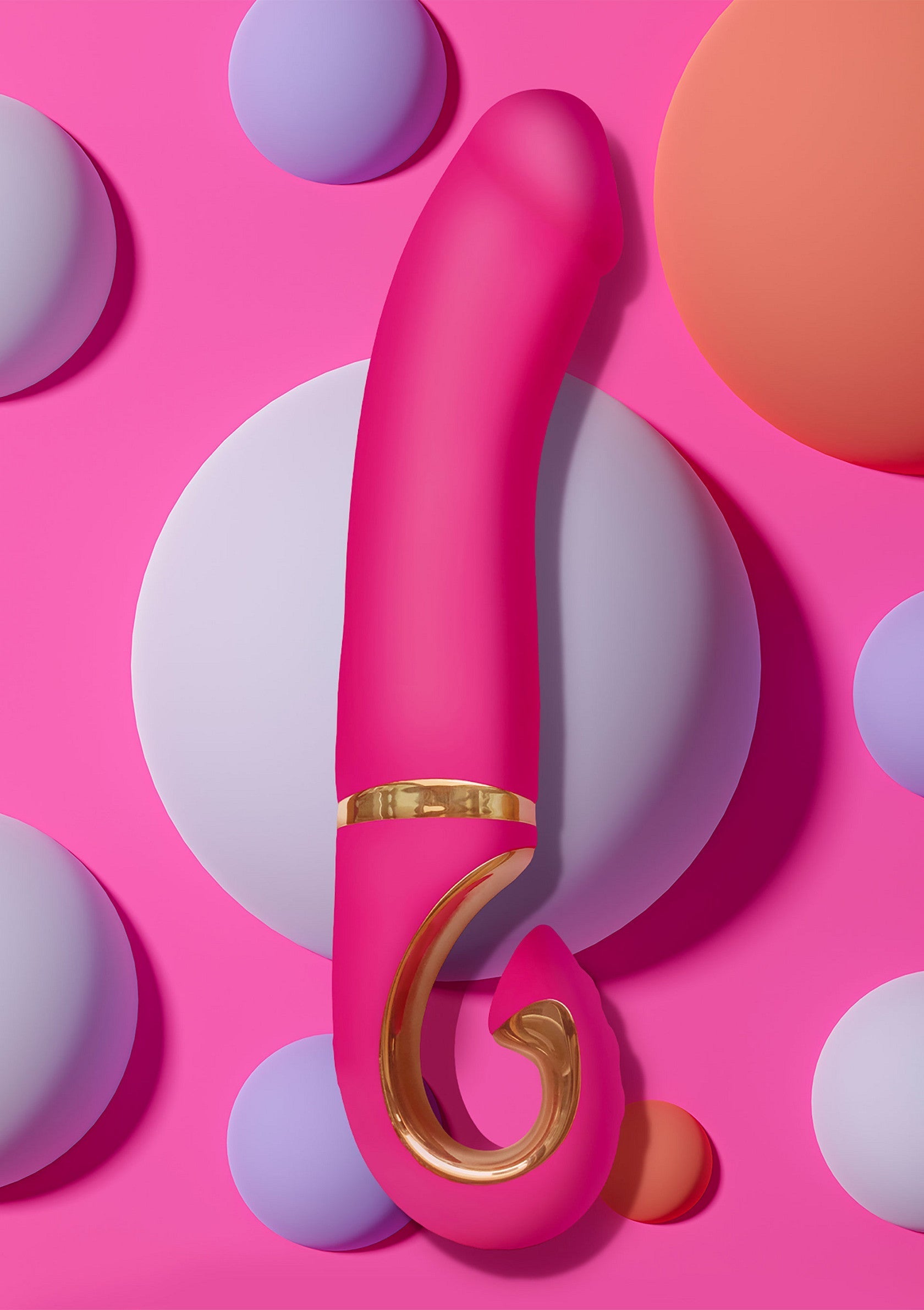 Vibromasseur rose design avec accents dorés pour un plaisir intense.; Roze vibrator met gouden accenten voor intens genot.; Stylish pink vibrator with gold accents for intense pleasure.