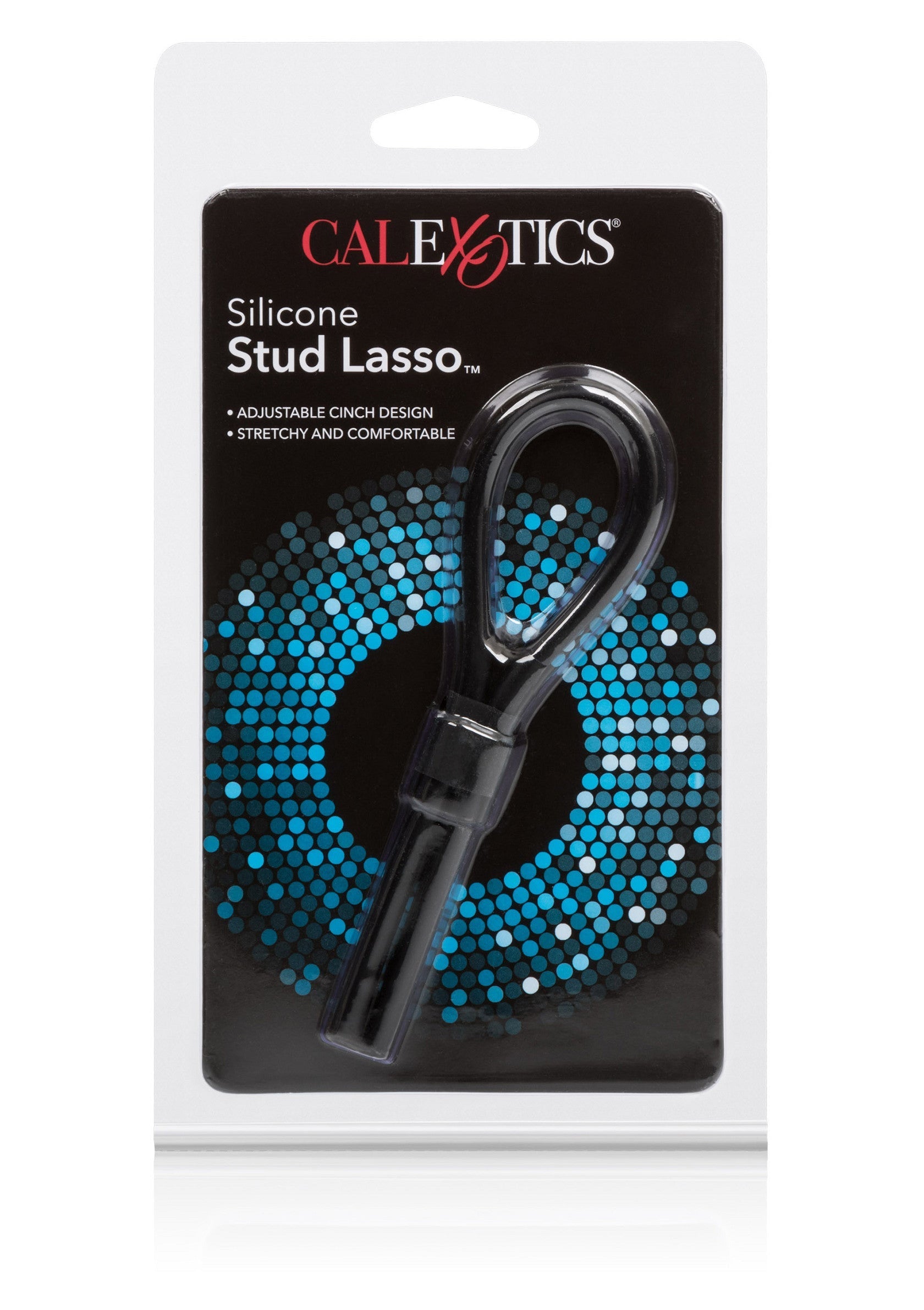 CalExotics Silicone Stud Lasso pour une stimulation masculine accrue. Conception réglable et confortable. ; CalExotics Silicone Stud Lasso voor verhoogde mannelijke stimulatie. Verstelbaar en comfortabel ontwerp.; CalExotics Silicone Stud Lasso for increased male stimulation. Adjustable cinch design that is stretchy and comfortable.