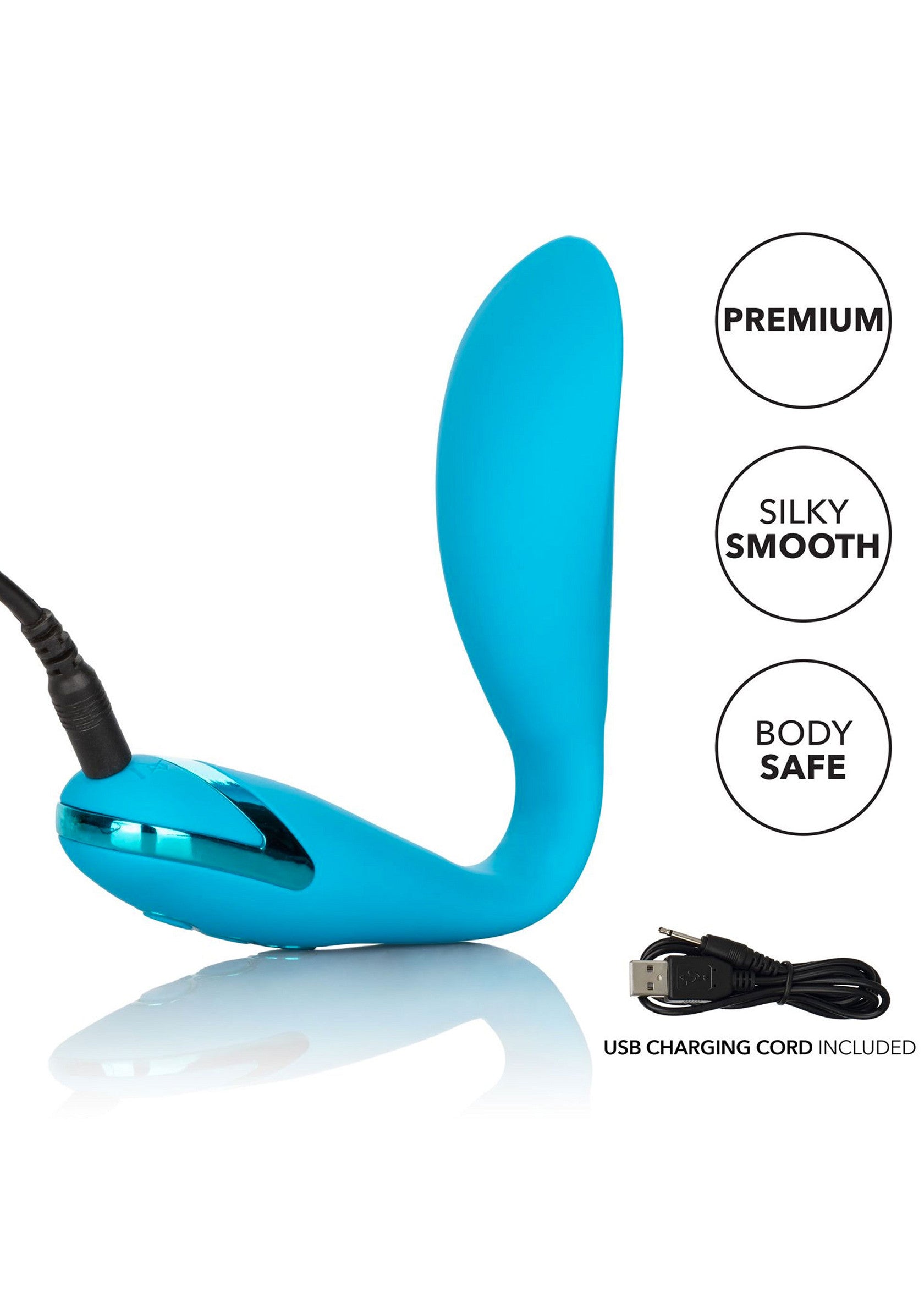 Vibromasseur vague bleu premium, soyeux et sûr pour le corps, avec câble de chargement USB inclus.; Premium blauwe golf vibrator, zijdezacht en veilig voor het lichaam, inclusief USB-oplaadkabel.; Premium blue wave vibrator, silky smooth and body safe, USB charging cord included.