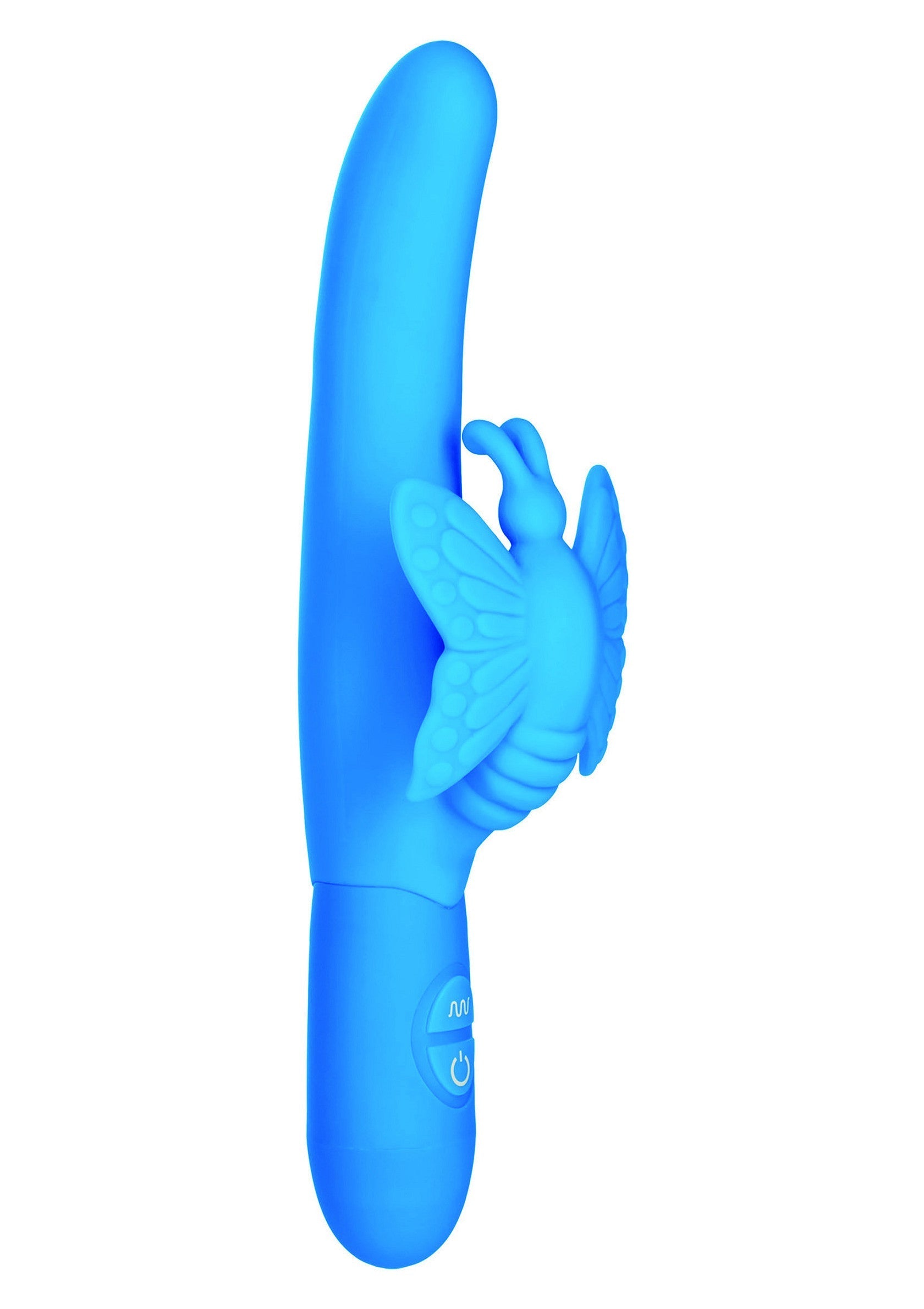 Vibromasseur bleu avec papillon pour une expérience intime unique et agréable. Explorez le plaisir avec cet accessoire séduisant.; Blauwe vibrator met vlinder voor een unieke en plezierige intieme ervaring. Ontdek genot met dit verleidelijke speeltje.; Blue vibrator with butterfly for a unique and pleasurable intimate experience. Explore pleasure with this enticing toy.
