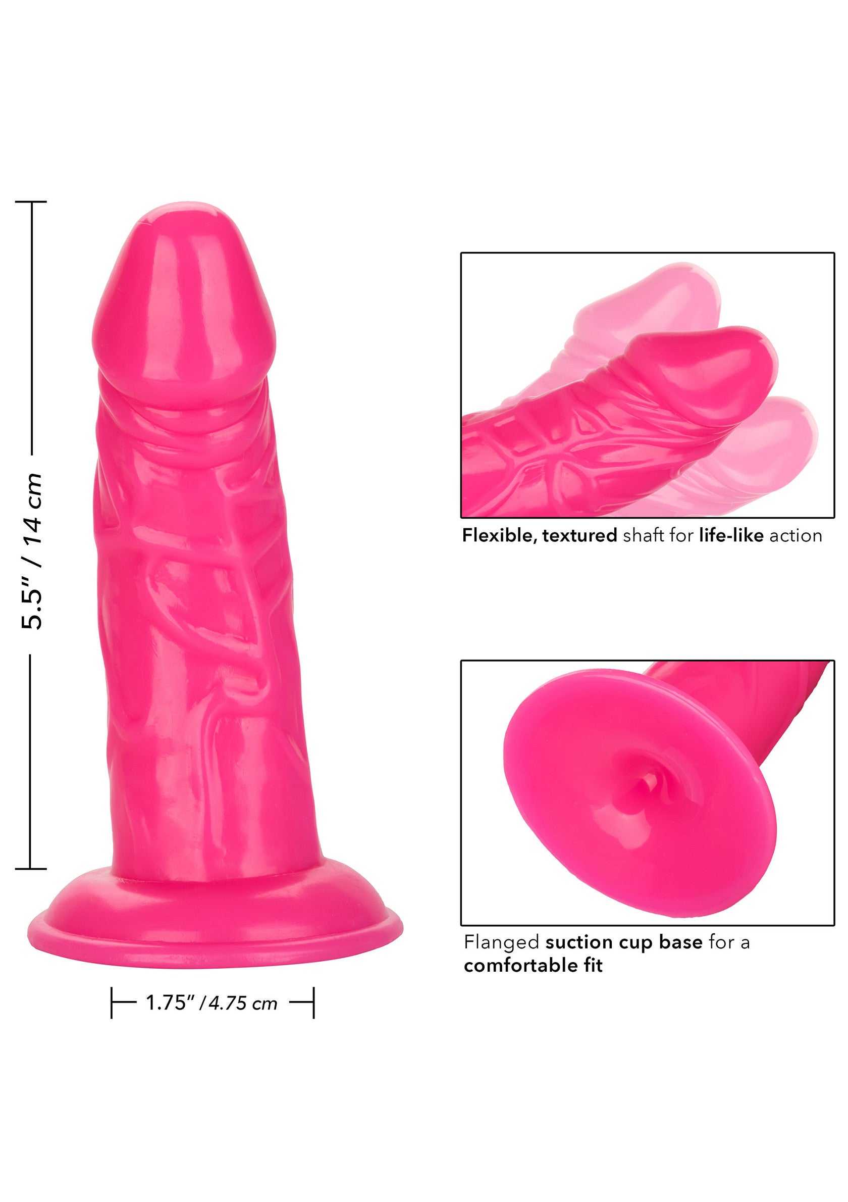 Gode rose texturé avec ventouse pour un confort optimal. 14cm de plaisir garanti.; Roze dildo met textuur en zuignap voor optimaal comfort. 14cm gegarandeerd plezier.; Textured pink dildo with suction cup for optimal comfort. 14cm guaranteed pleasure.