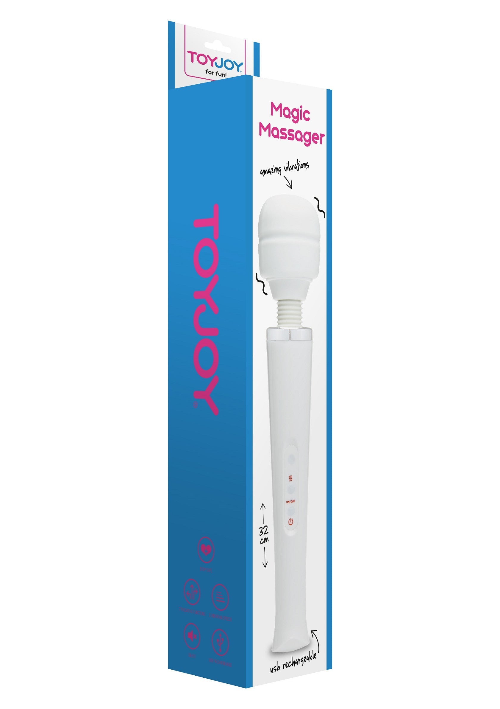 Magic Massager ToyJoy: masseur vibrant rechargeable pour des sensations incroyables. Découvrez le plaisir ultime!; ToyJoy Magic Massager: oplaadbare vibrerende stimulator voor geweldige sensaties. Ontdek ultiem genot!; ToyJoy Magic Massager: rechargeable vibrating massager for amazing sensations. Discover ultimate pleasure!