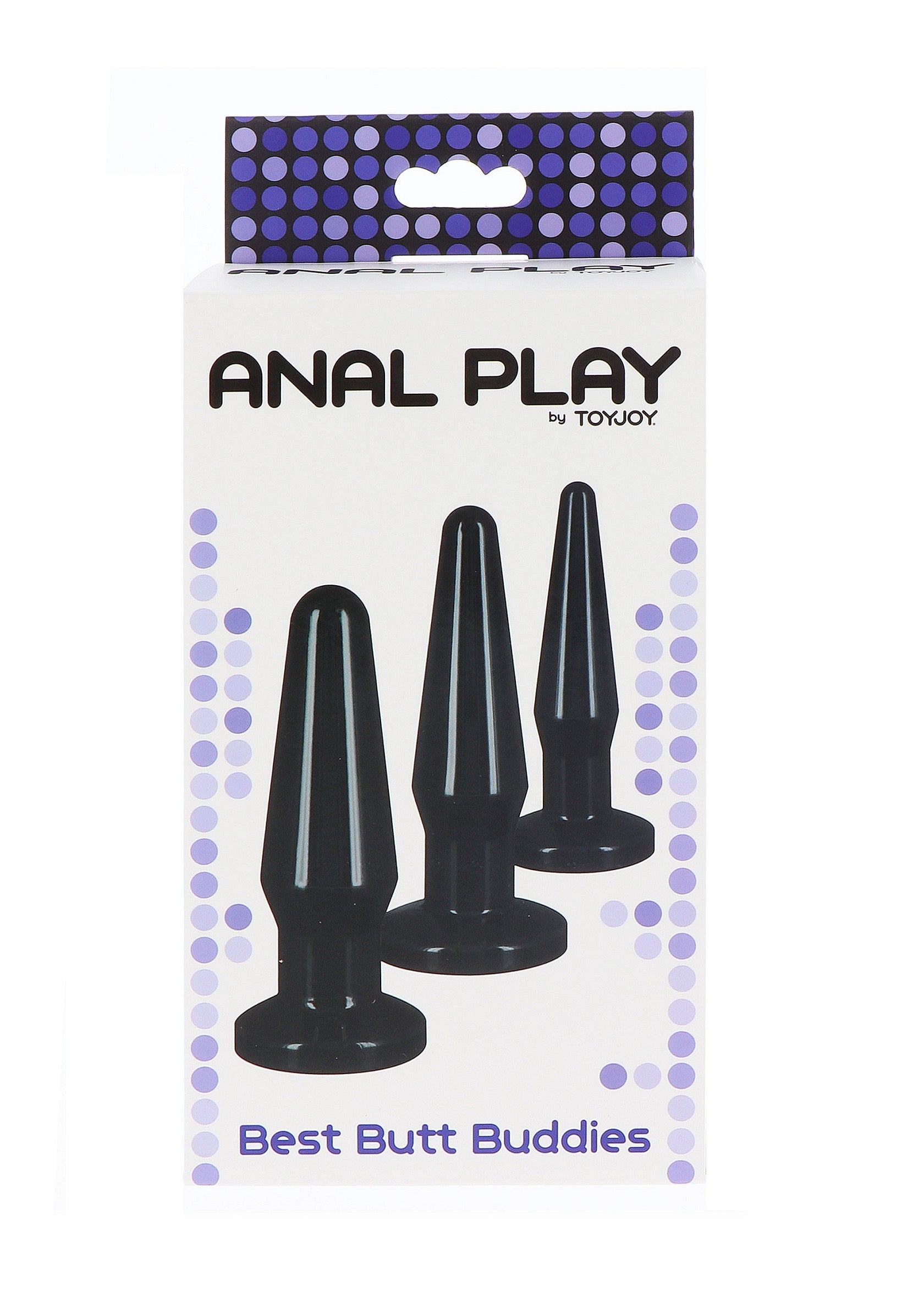 Set de plugs anaux noirs 'Best Butt Buddies' par ToyJoy. Jeu anal pour tous les niveaux d'expérience.; Zwarte anaalplug set 'Best Butt Buddies' van ToyJoy. Anaalspel voor alle ervaringsniveaus.; Black anal plug set 'Best Butt Buddies' by ToyJoy. Anal play for all experience levels.