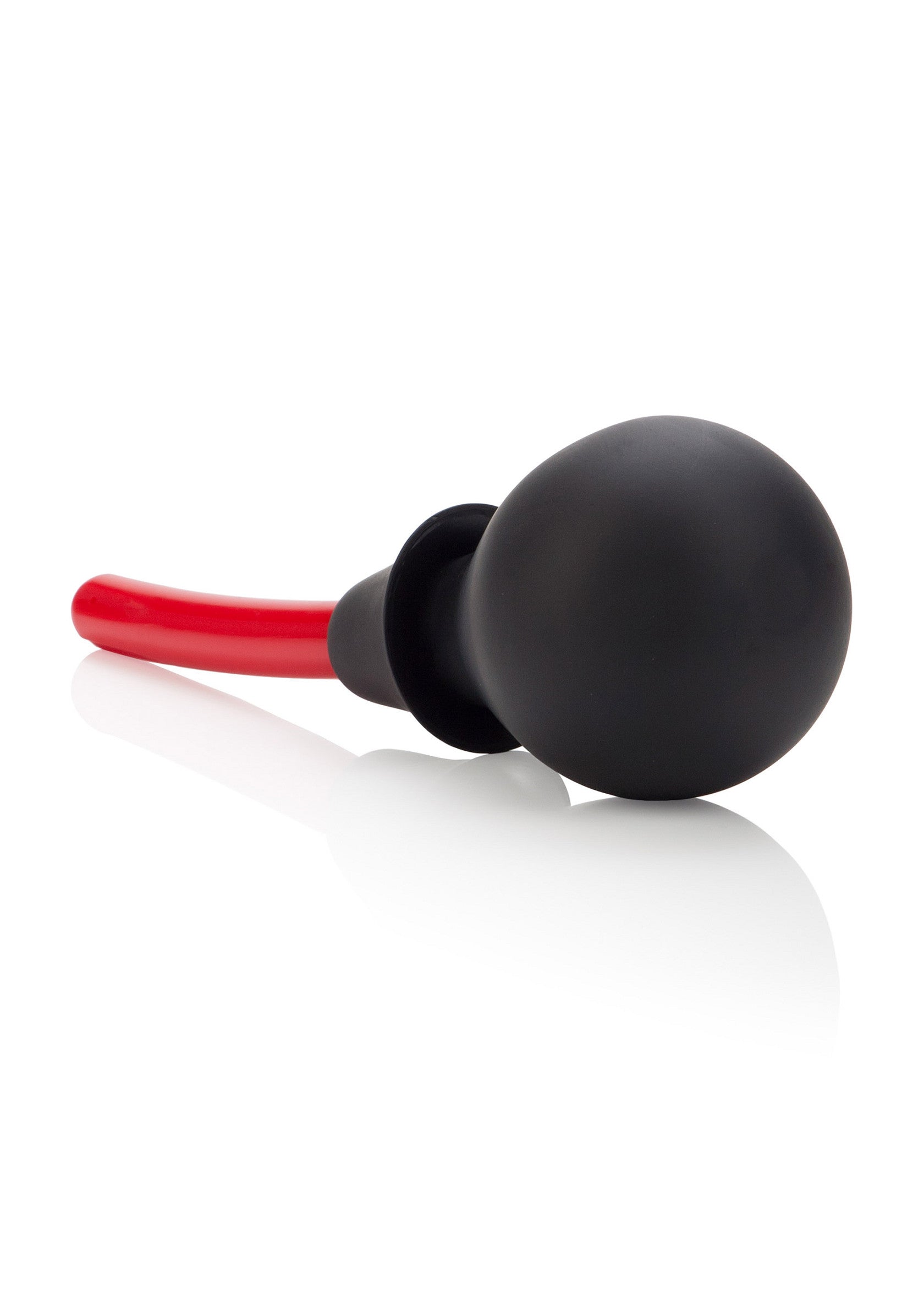 Poire à lavement noire et rouge pour une hygiène intime en douceur.; Zwarte en rode klysma-peer voor zachte intieme hygiëne.; Black and red enema bulb for gentle intimate hygiene.