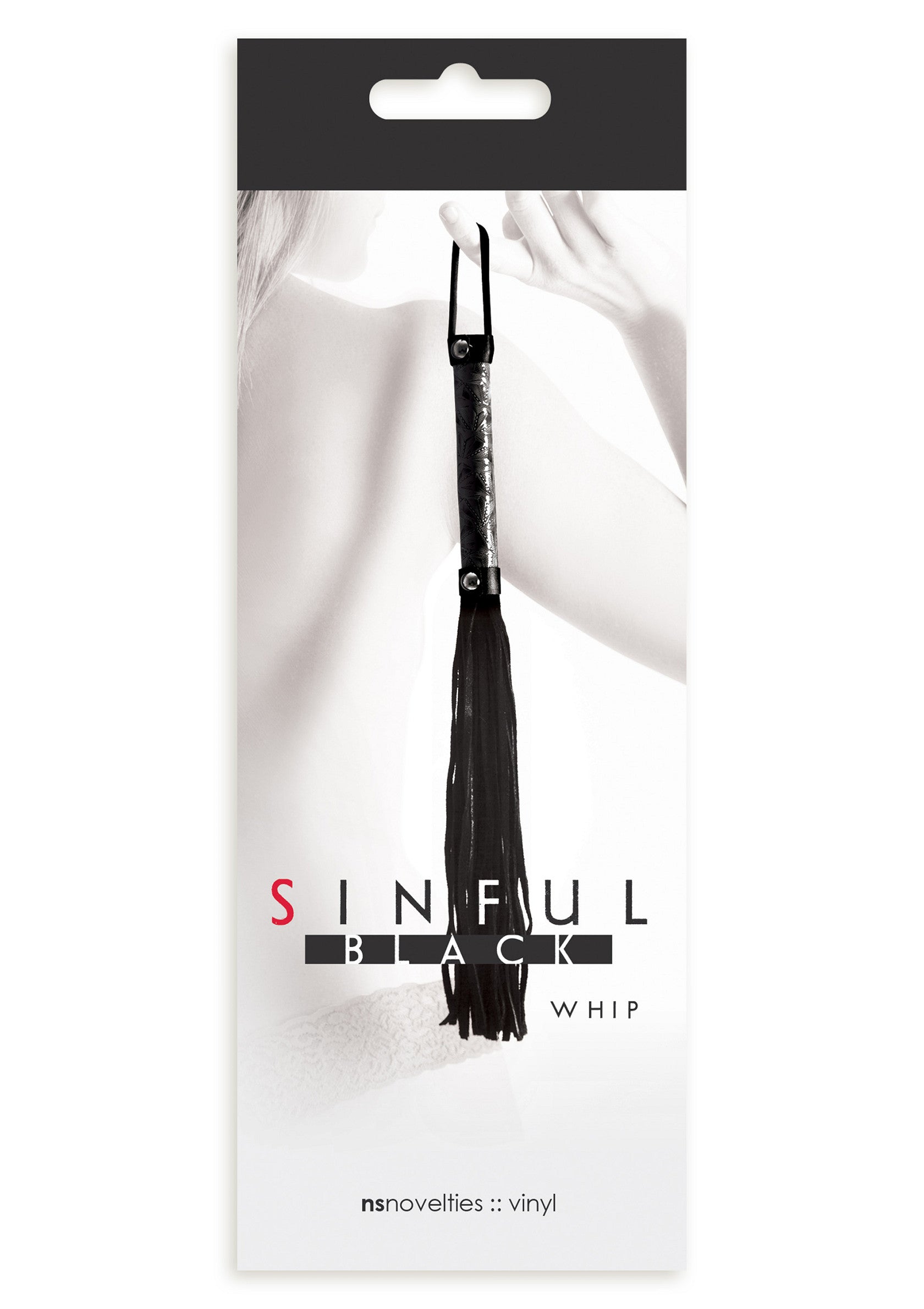 Fouet noir 'Sinful'. Accessoire coquin pour pimenter votre vie amoureuse. Disponible dès maintenant !; Zwarte 'Sinful' zweep. Pikant accessoire om je liefdesleven op te fleuren. Nu beschikbaar!; Black 'Sinful' whip. Spicy accessory to spice up your love life. Available now!