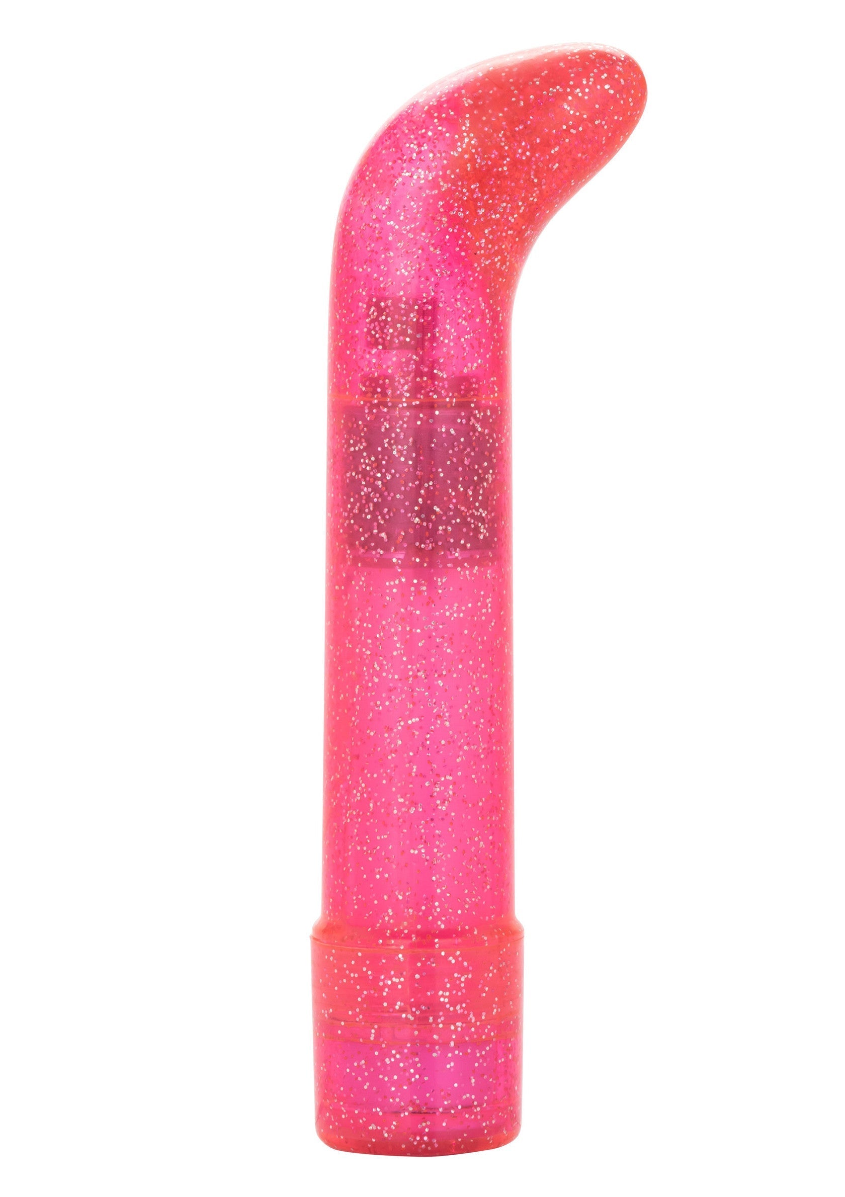 Vibrateur incurvé rose scintillant pour le plaisir personnel.; Roze glitter gebogen vibrator voor persoonlijk plezier.; Pink glitter curved vibrator for personal pleasure.