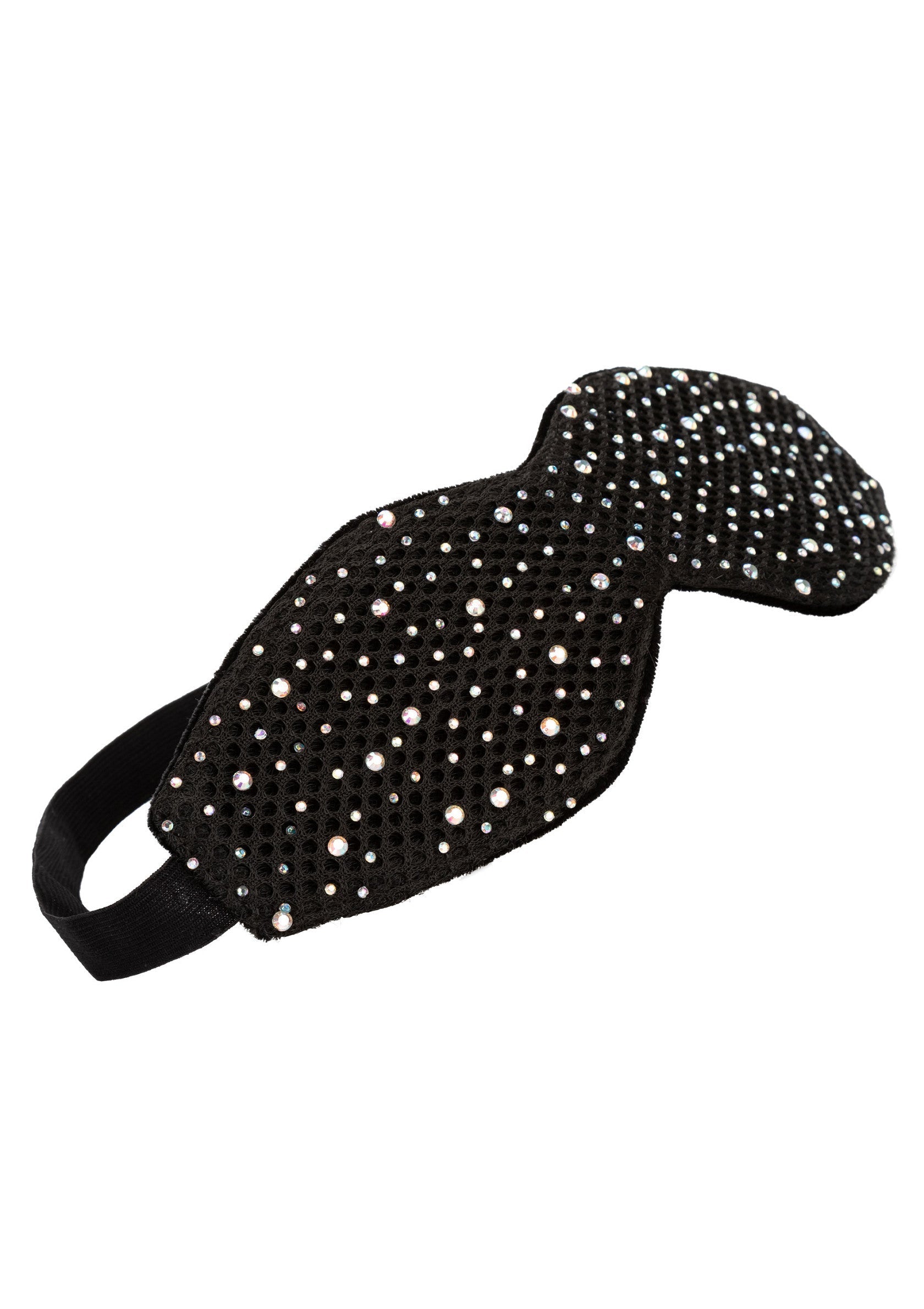 Masque de sommeil noir orné de strass brillants pour un repos élégant.; Zwart slaapmasker met glinsterende strass steentjes voor een stijlvolle nachtrust.; Black sleep mask adorned with glittering rhinestones for a stylish rest.