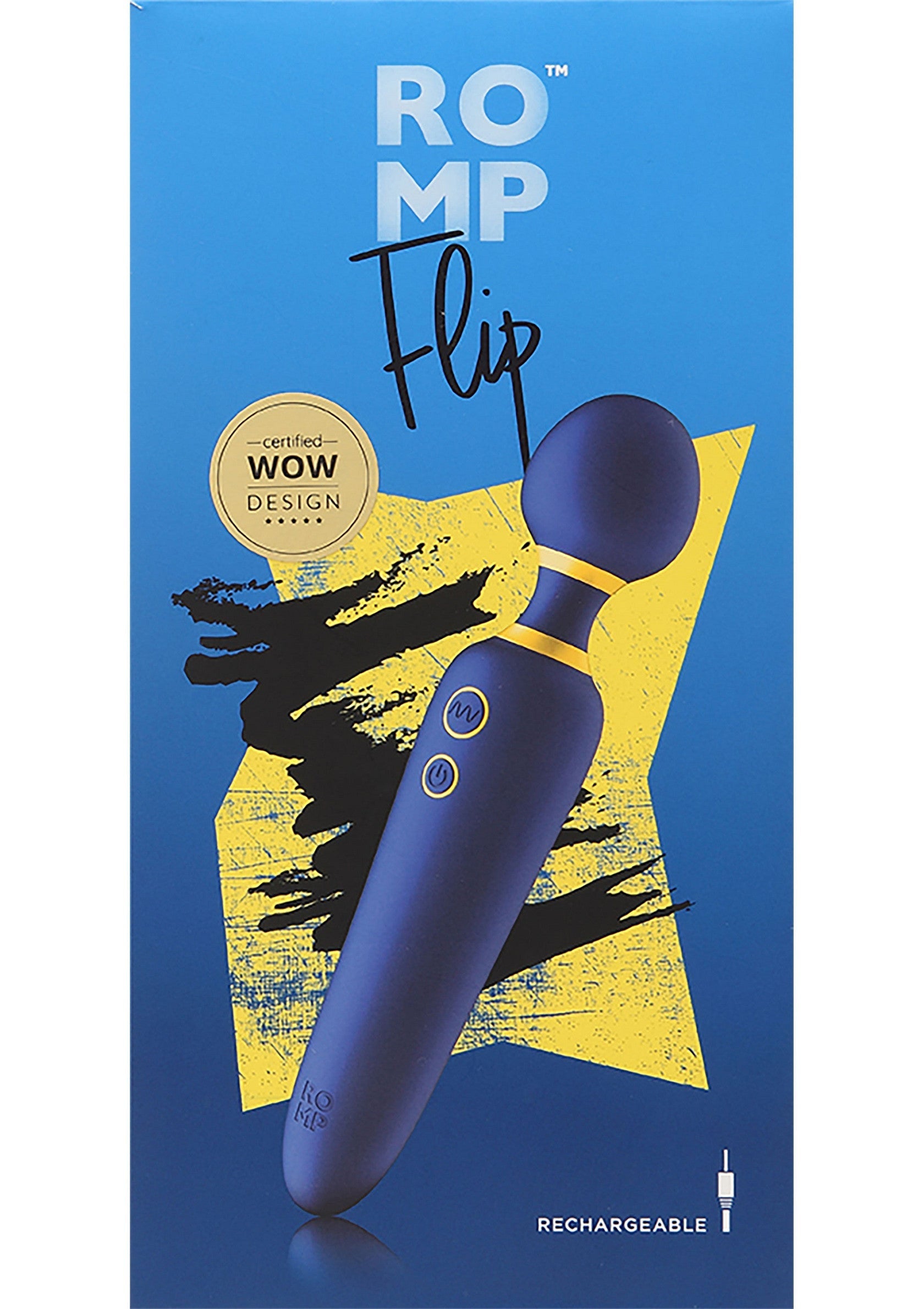 ROMP Flip vibromasseur rechargeable, design WOW certifié pour une expérience intense.; ROMP Flip oplaadbare stimulator, WOW-design gecertificeerd voor een intense ervaring.; ROMP Flip rechargeable vibrator, certified WOW design for an intense experience.
