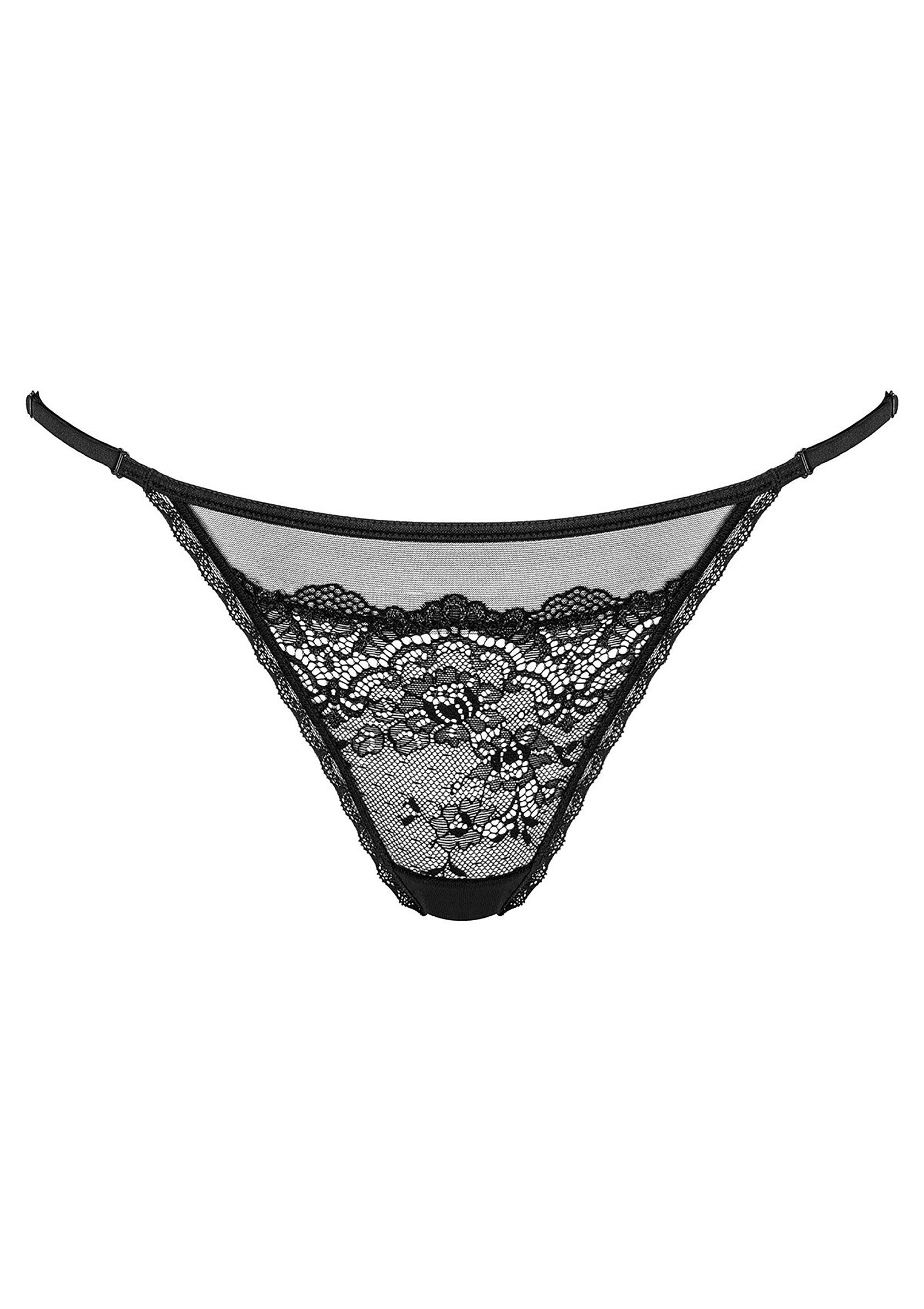 String noir en dentelle florale, lingerie séduisante et confortable.; Zwarte string met bloemenkant, verleidelijke en comfortabele lingerie.; Black floral lace thong, seductive and comfortable lingerie.