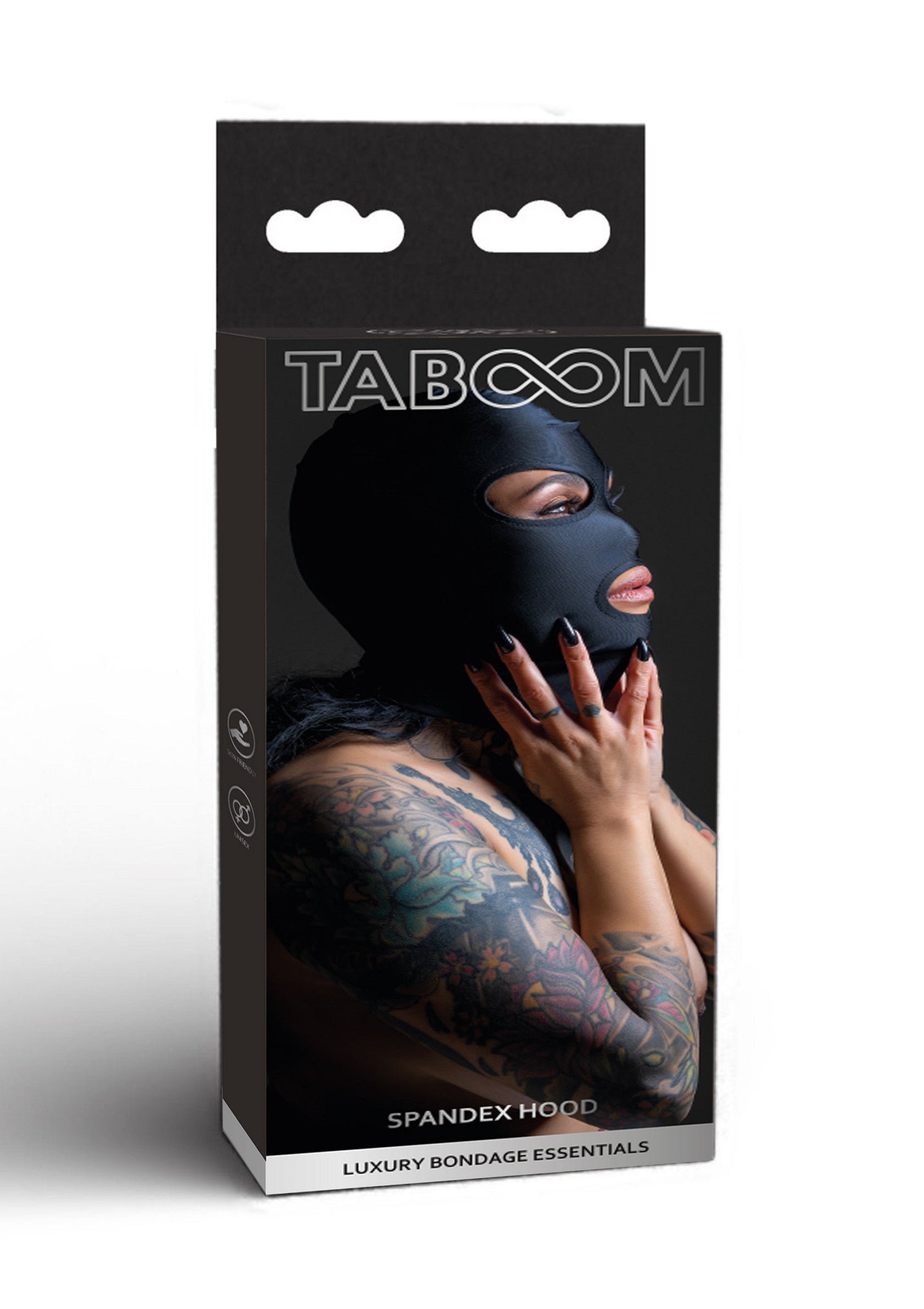 Cagoule en spandex Taboom, accessoire de bondage de luxe pour des jeux de rôle et des fantasmes intimes. ; Taboom Spandex Hood, luxe bondage-accessoire voor rollenspellen en intieme fantasieën. ; Taboom Spandex Hood, luxury bondage accessory for role play and intimate fantasies. Shop now!