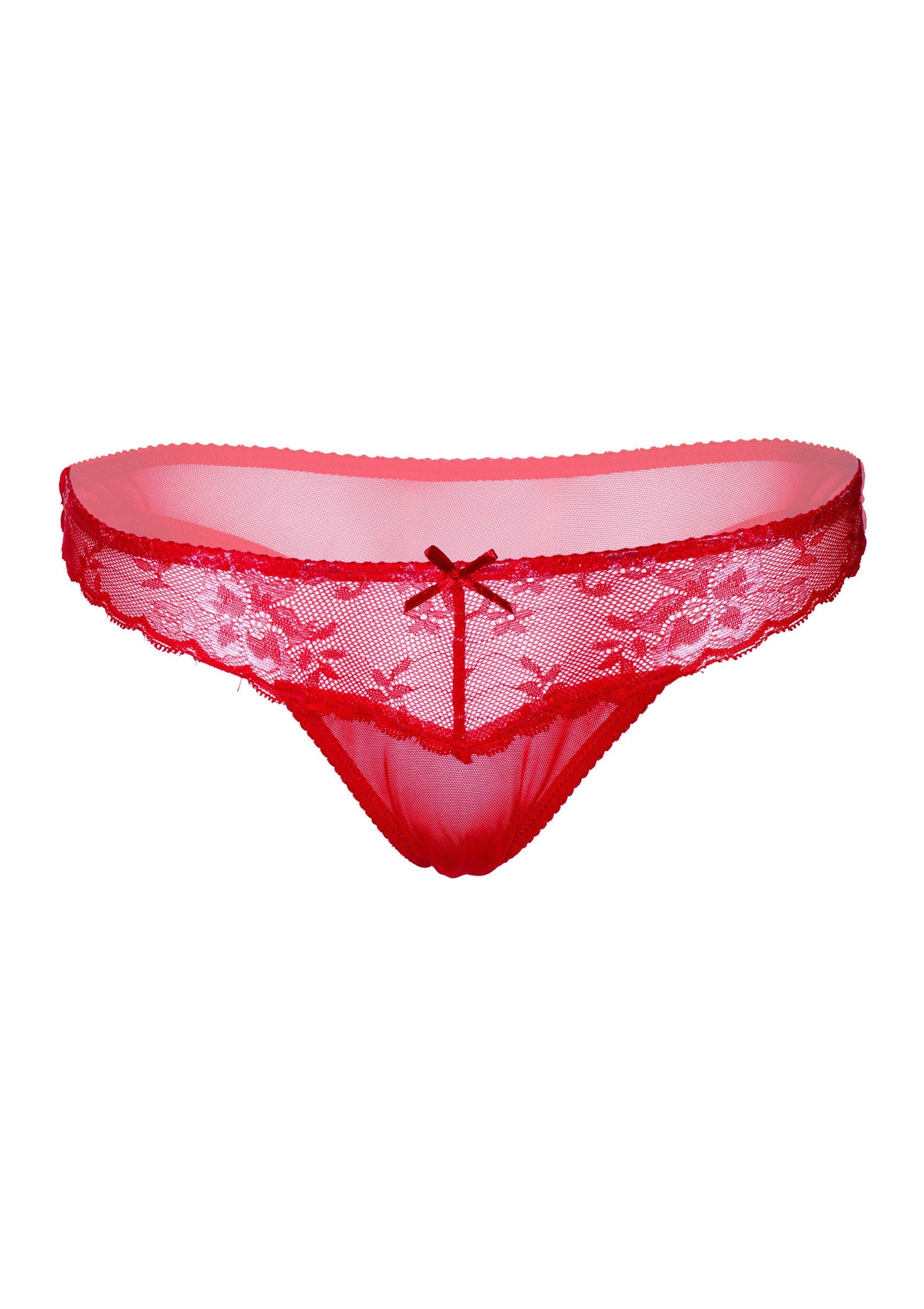 String rouge en dentelle avec un petit noeud. Lingerie sexy et confortable.; Rode string met kant en een klein strikje. Sexy en comfortabel ondergoed.; Red lace thong with a small bow. Sexy and comfortable lingerie.
