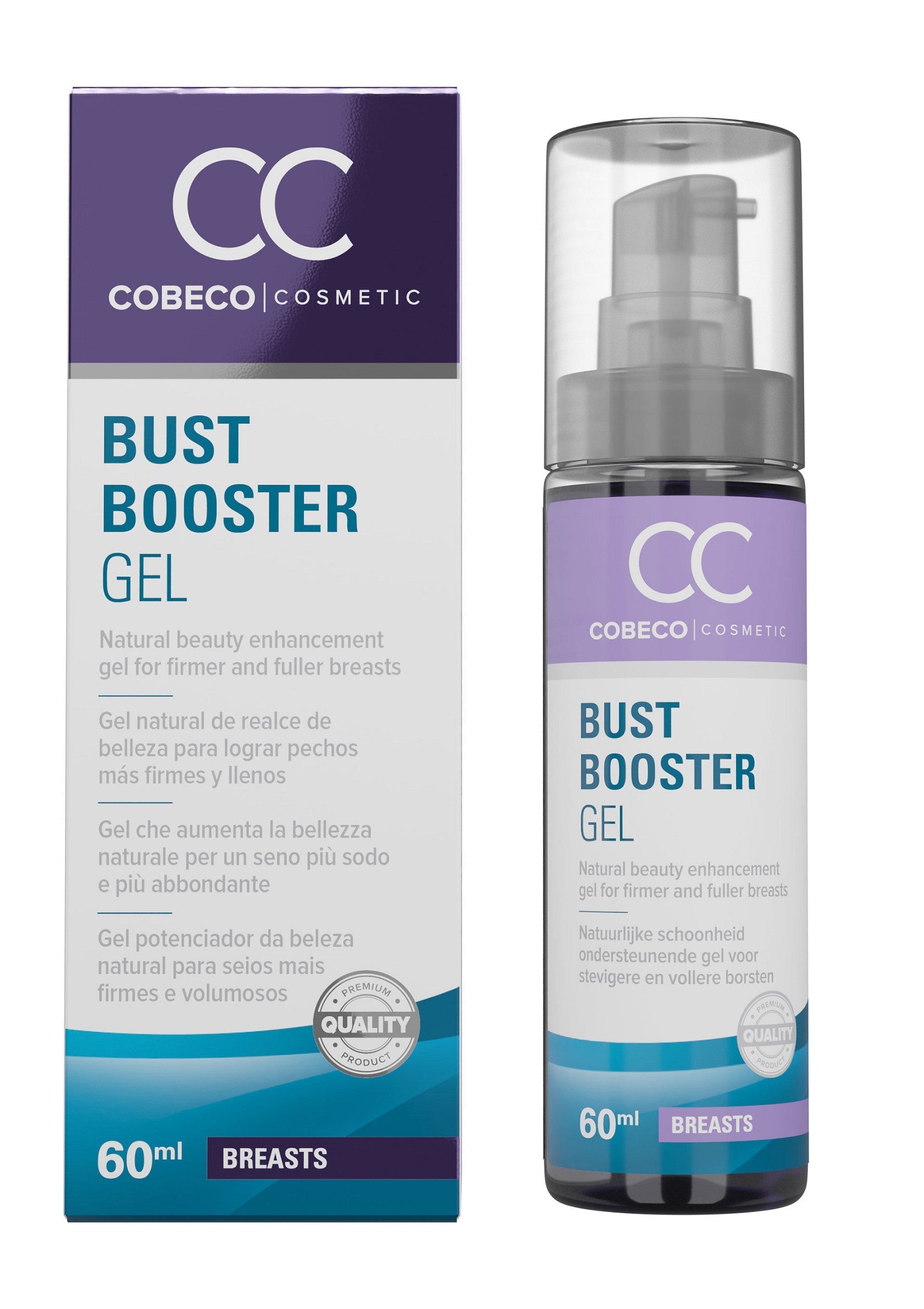 Cobeco Cosmetic Bust Booster Gel 60ml. Gel pour des seins plus fermes et volumineux. Améliorez votre beauté naturelle.; Cobeco Cosmetic Bust Booster Gel 60ml. Gel voor stevigere en vollere borsten. Verbeter uw natuurlijke schoonheid.; Cobeco Cosmetic Bust Booster Gel 60ml. Gel for firmer, fuller breasts. Enhance your natural beauty with this cosmetic gel.