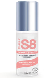 Lubrifiant intime hydratant à base d'eau Stimul8 S8 Intimate Energy, pour une expérience sensuelle et confortable. 125ml; Stimul8 S8 Intimate Energy hydraterend glijmiddel op waterbasis, voor een sensuele en comfortabele ervaring. 125ml; Stimul8 S8 Intimate Energy water-based moisturizing lubricant for a sensual and comfortable experience. 125ml