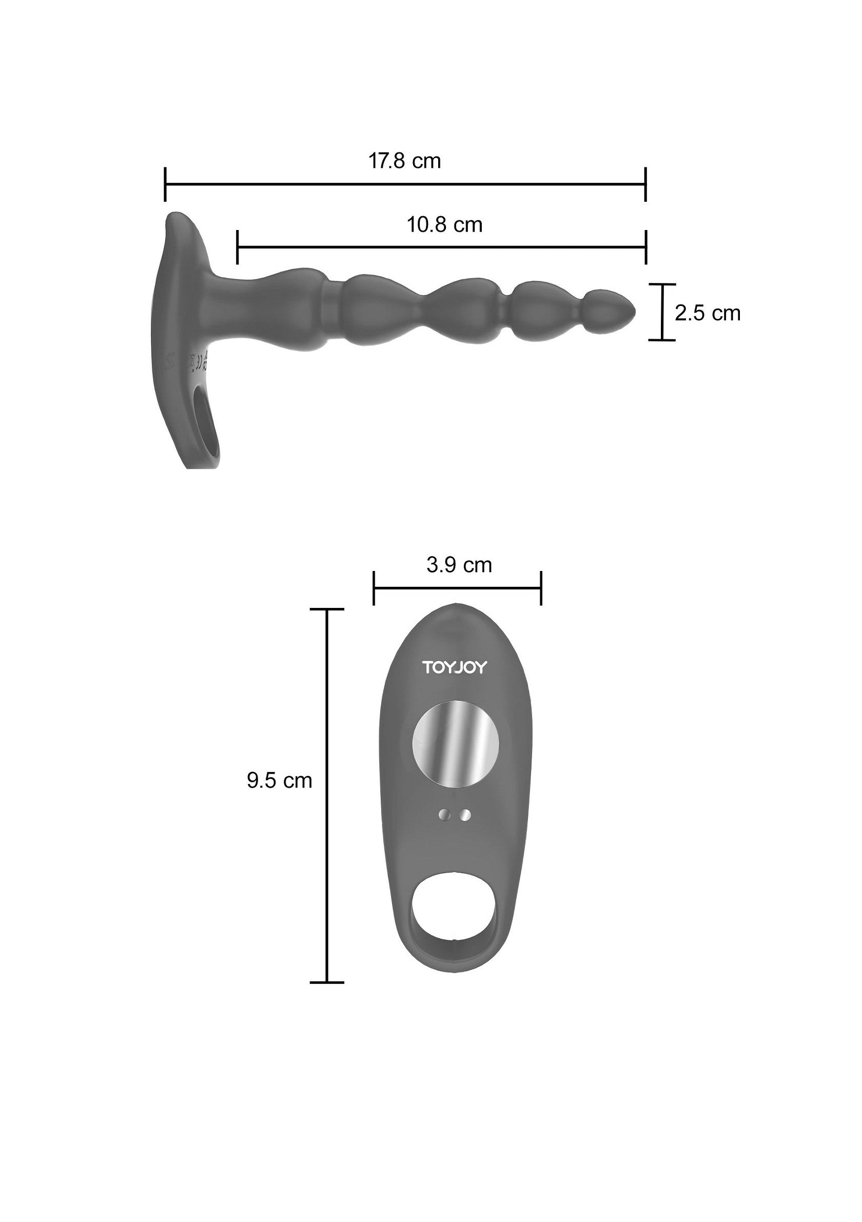 Dimensions du plug anal gris avec télécommande vibrante. Achetez maintenant pour un plaisir intense.; Afmetingen van de grijze anale plug met vibrerende afstandsbediening. Koop nu voor intens plezier.; Grey anal plug dimensions with vibrating remote control. Buy now for intense pleasure.