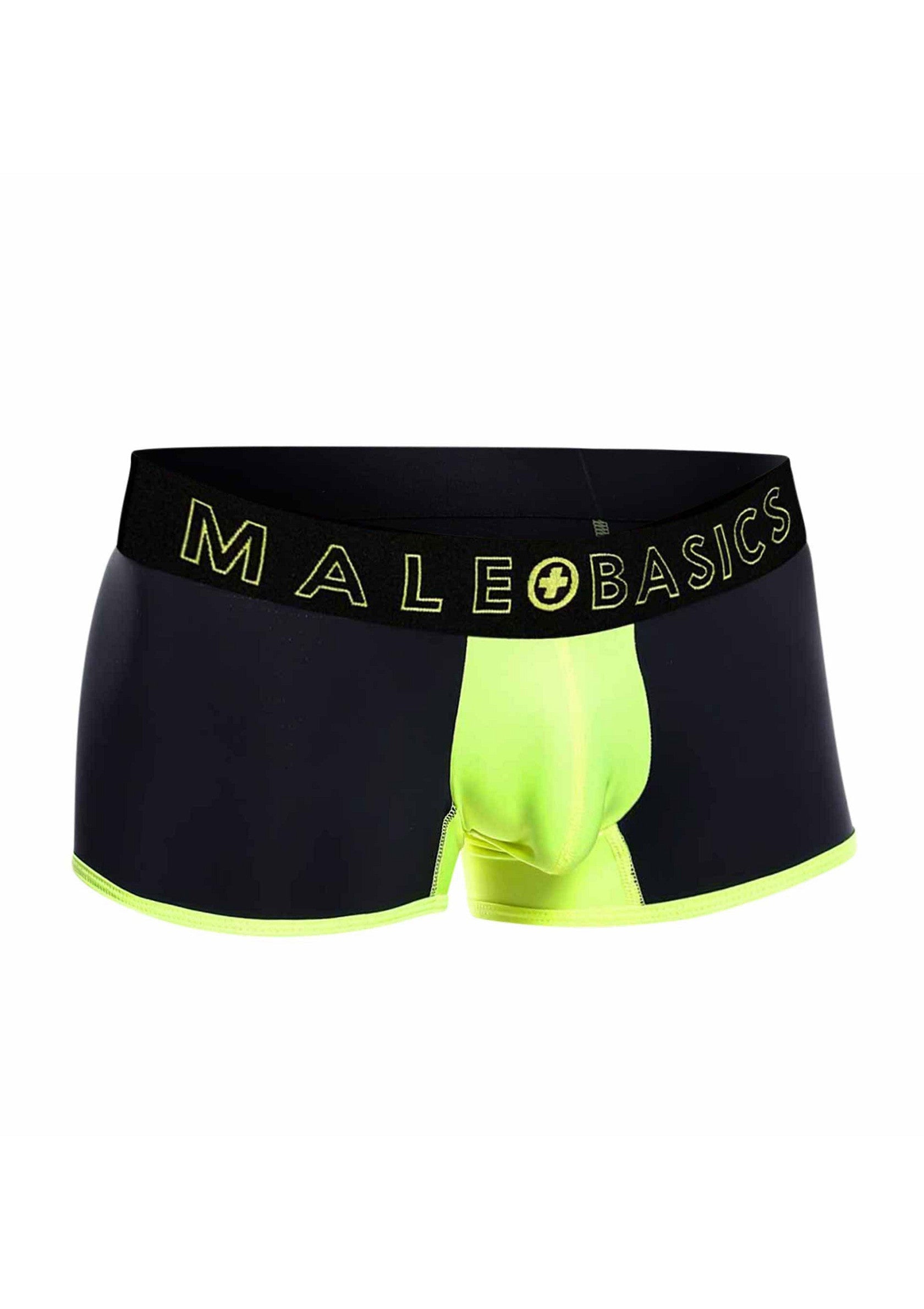 Boxer homme noir et vert fluo MaleBasics, confort et style assurés.; MaleBasics zwarte en neon groene heren boxer, comfort en stijl gegarandeerd.; MaleBasics black and neon green men's boxer briefs, comfort and style guaranteed.